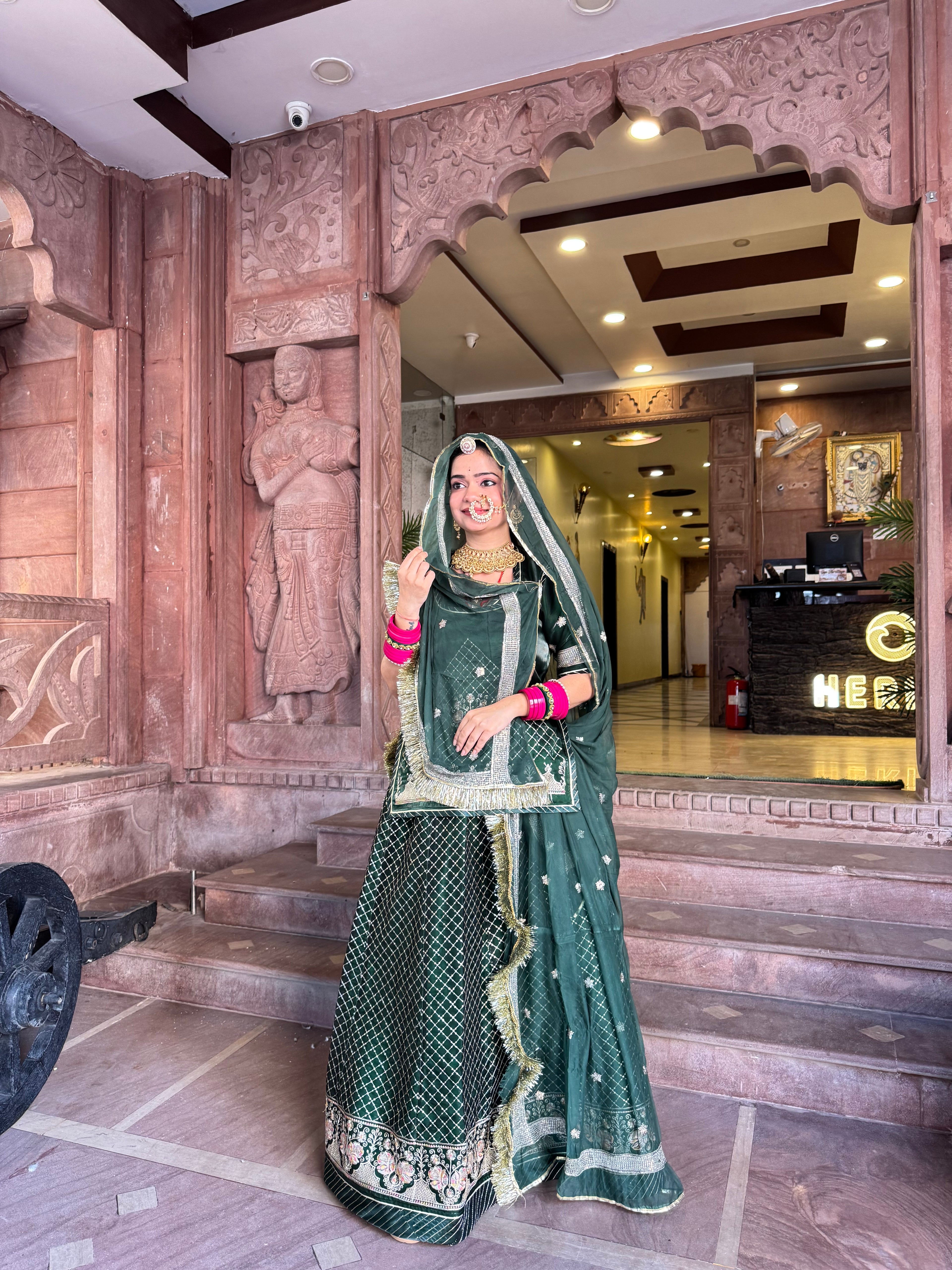 Noor-e-Zaitoon - Dark Tissue Suit with Hamrai Odhna