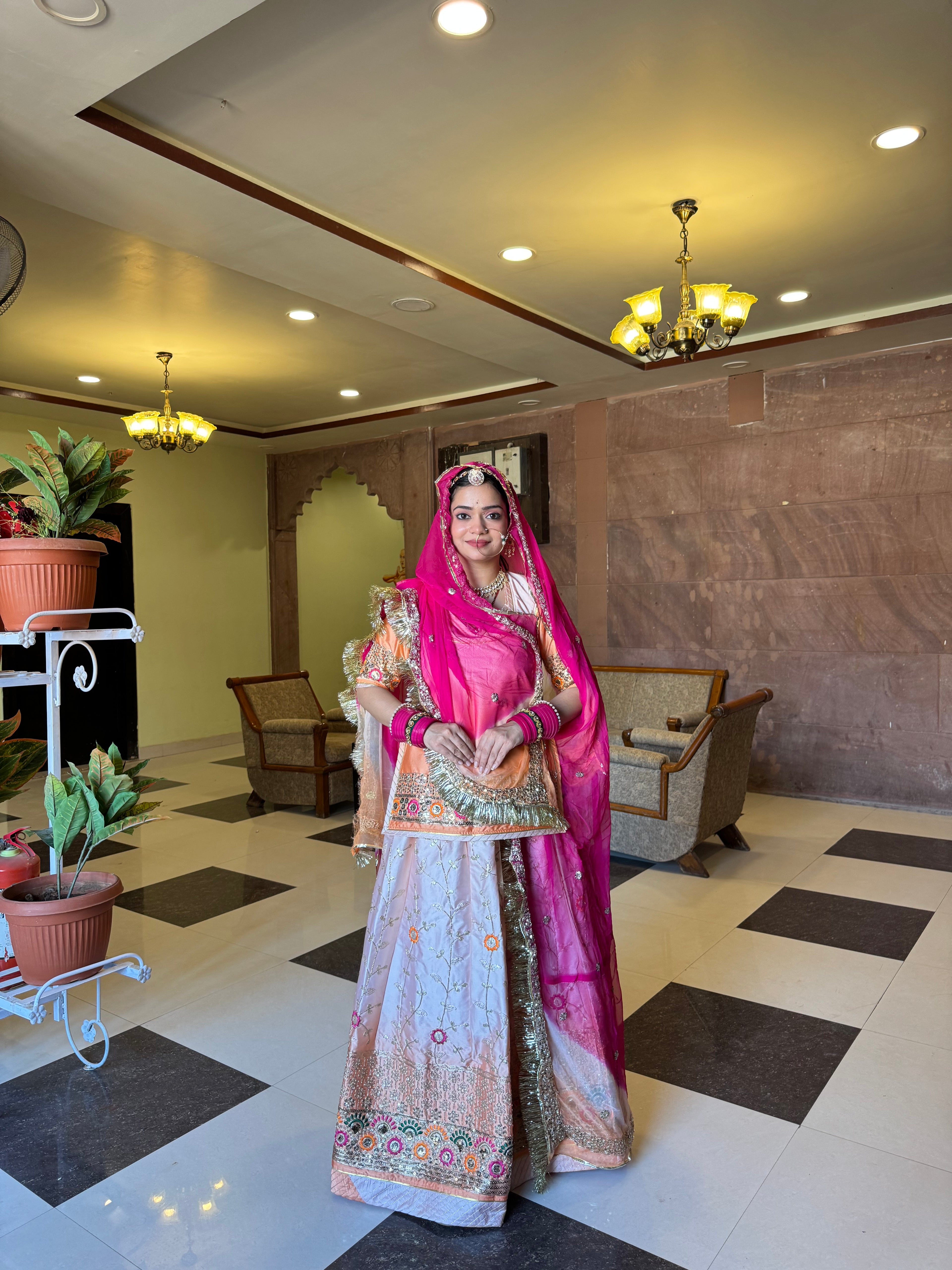 Dusky Royal - The Satin Skin Colour Suit With Contrast Odhna
