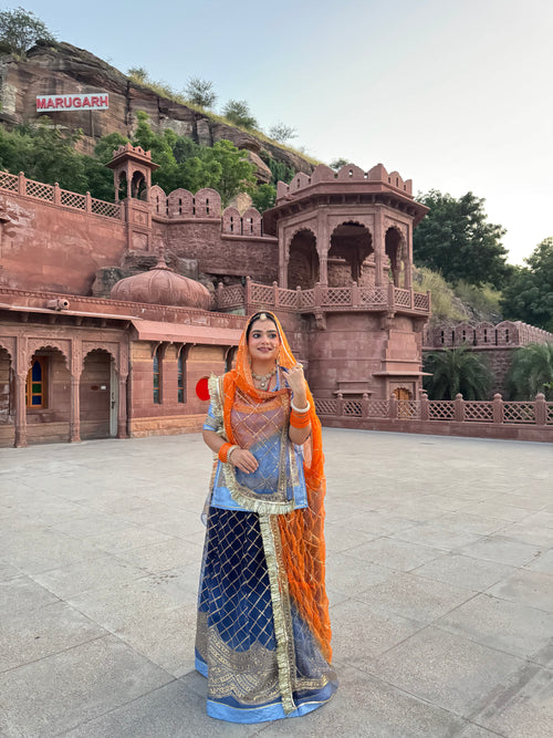 Sapphire Sunrise - Tissue Suit  With Contrast Odhni