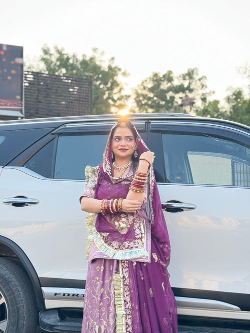 Royal Amethyst - Chanderi Shimmer Suit with Hamrahi Odhna