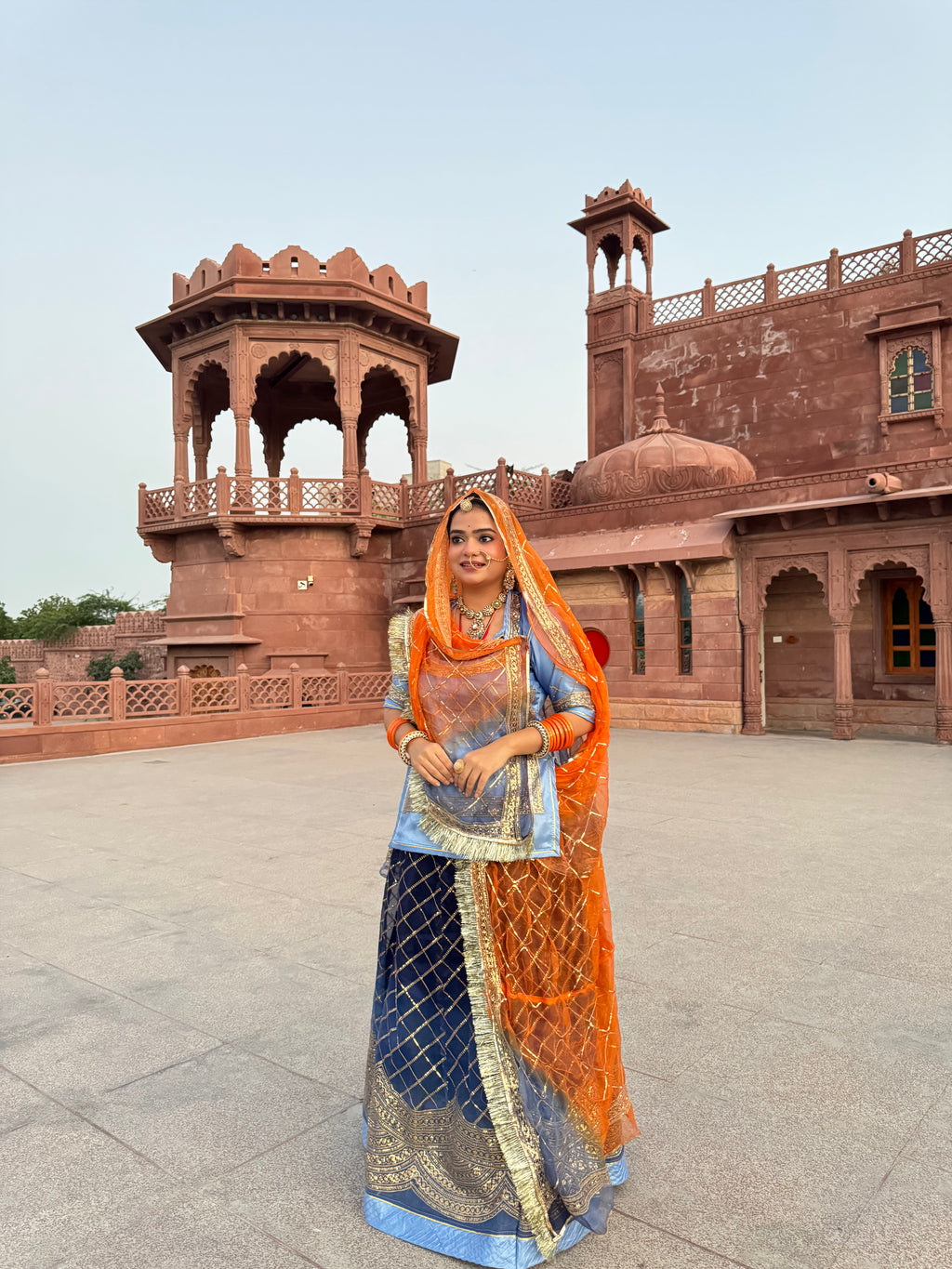 Sapphire Sunrise - Tissue Suit  With Contrast Odhni