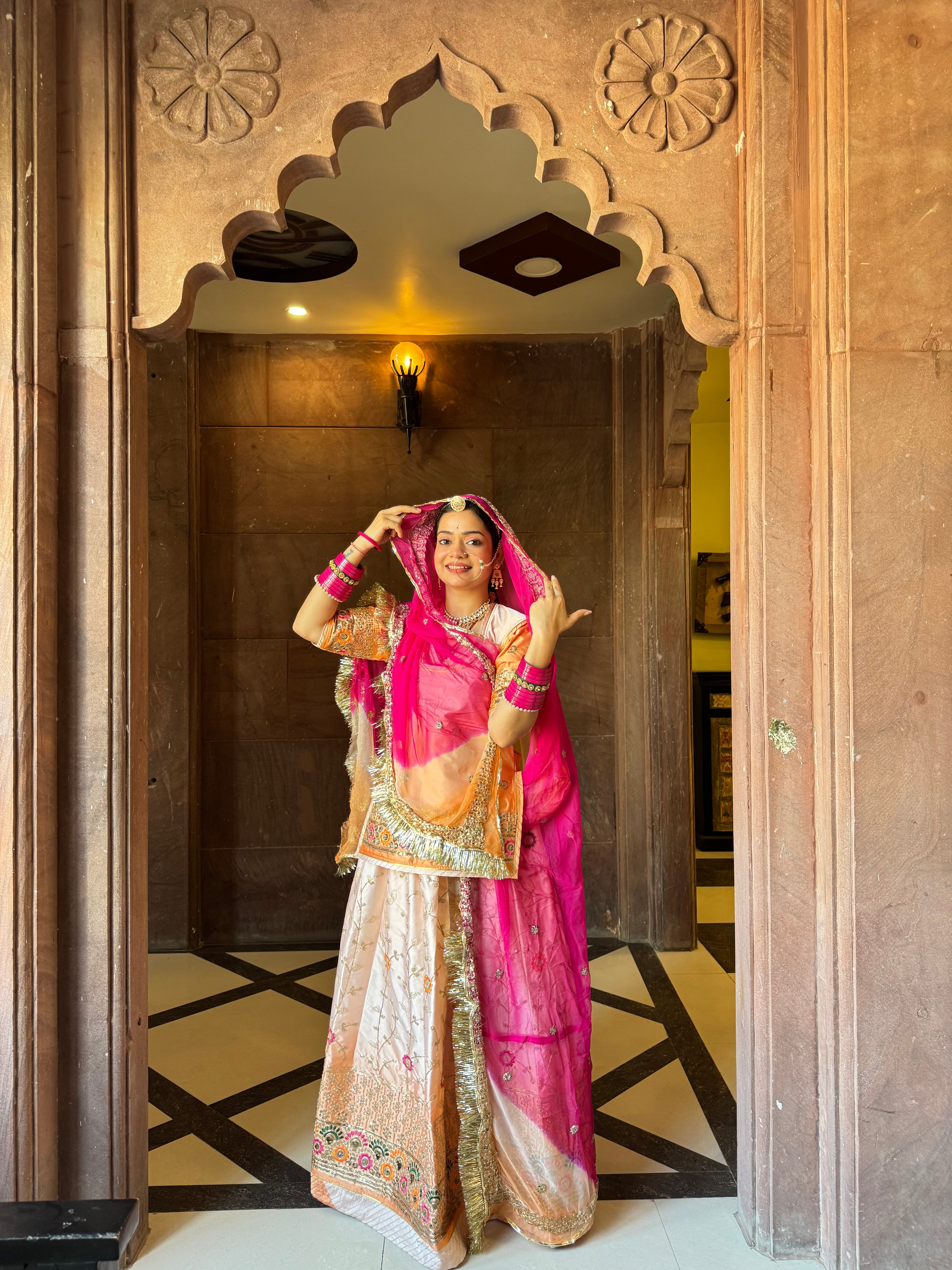 Dusky Royal - The Satin Skin Colour Suit With Contrast Odhna