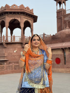 Sapphire Sunrise - Tissue Suit  With Contrast Odhni