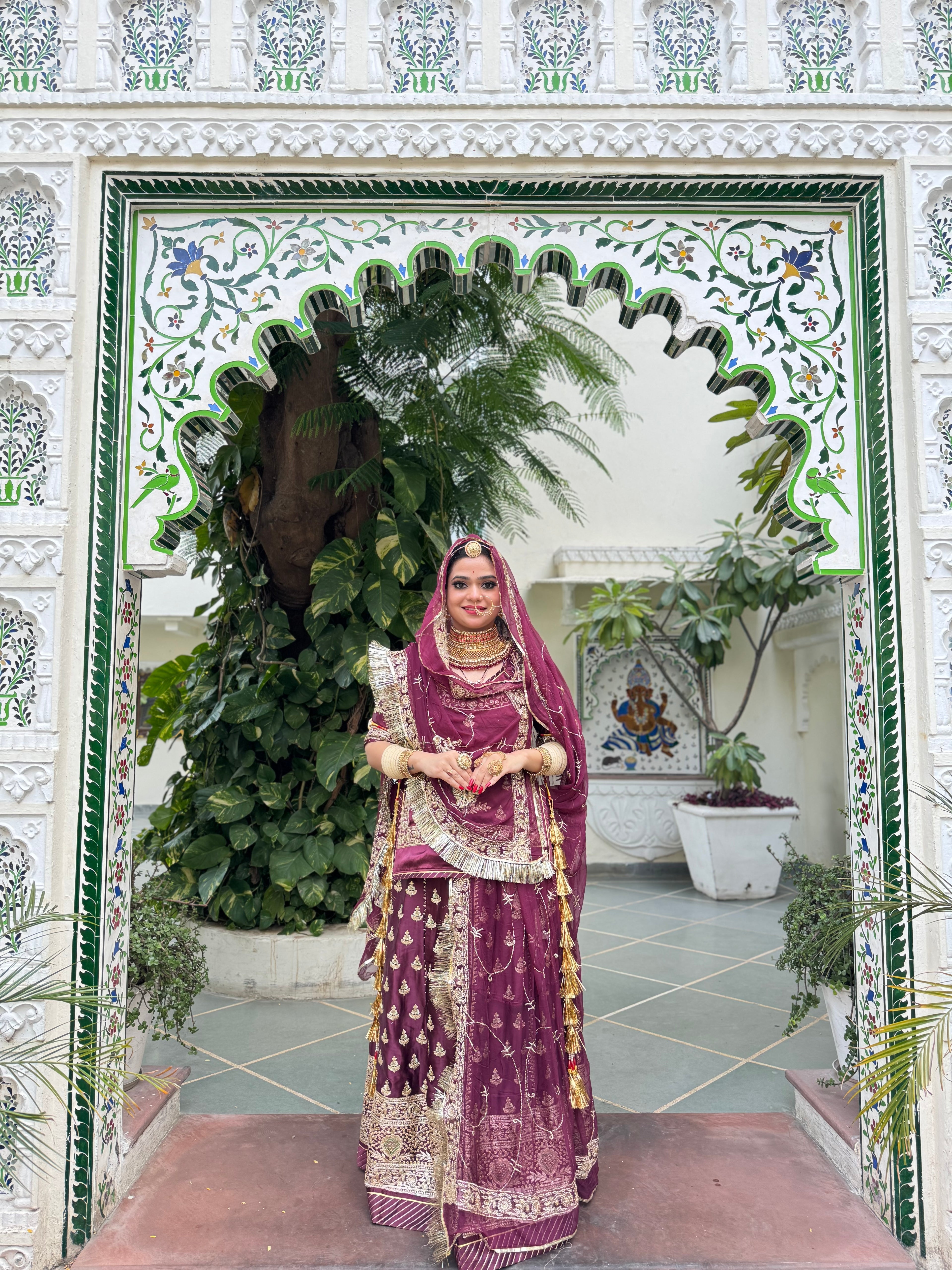 Majestic Plum - Satin Suit With Hamrai Odhna