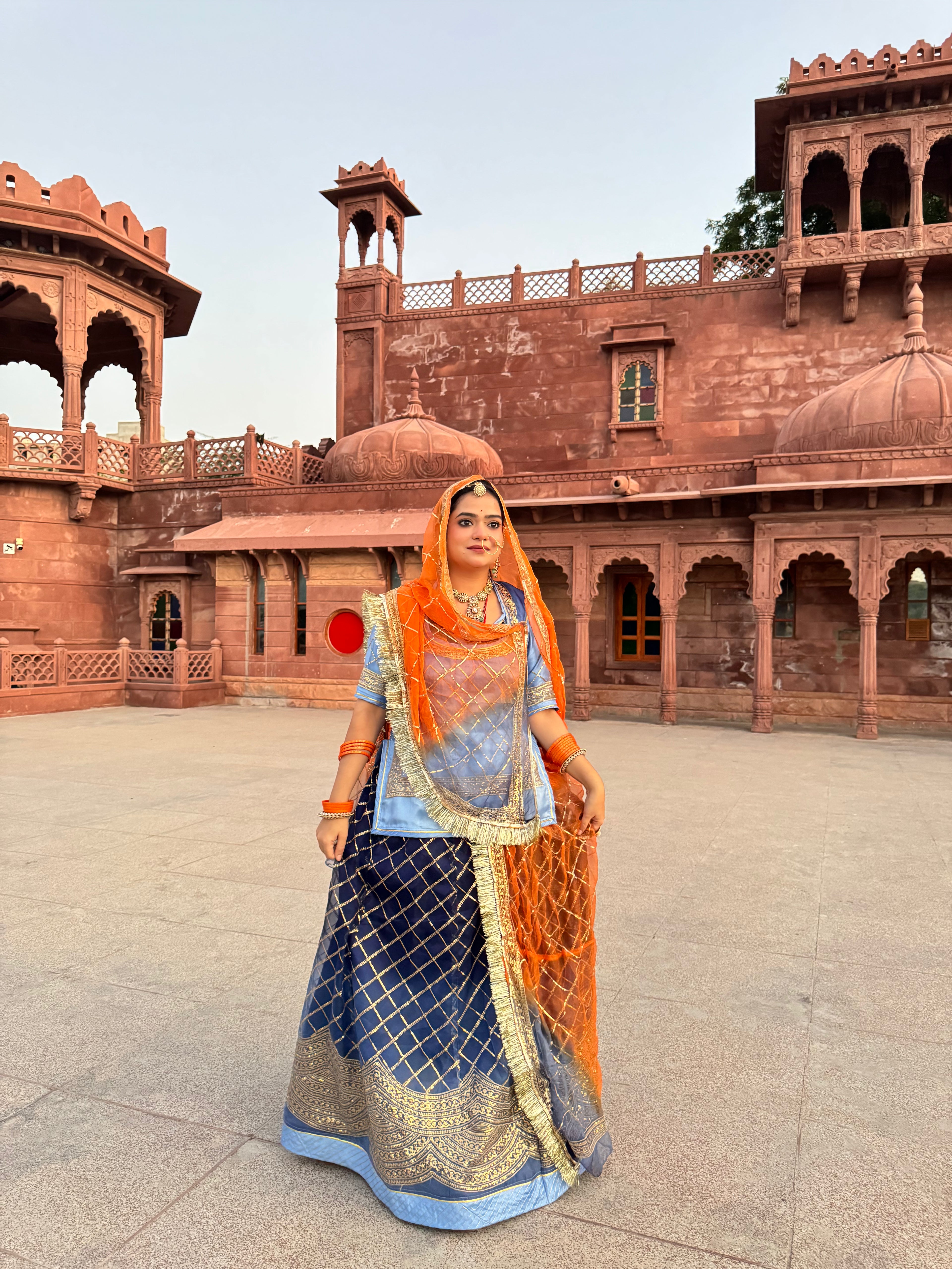 Sapphire Sunrise - Tissue Suit  With Contrast Odhni