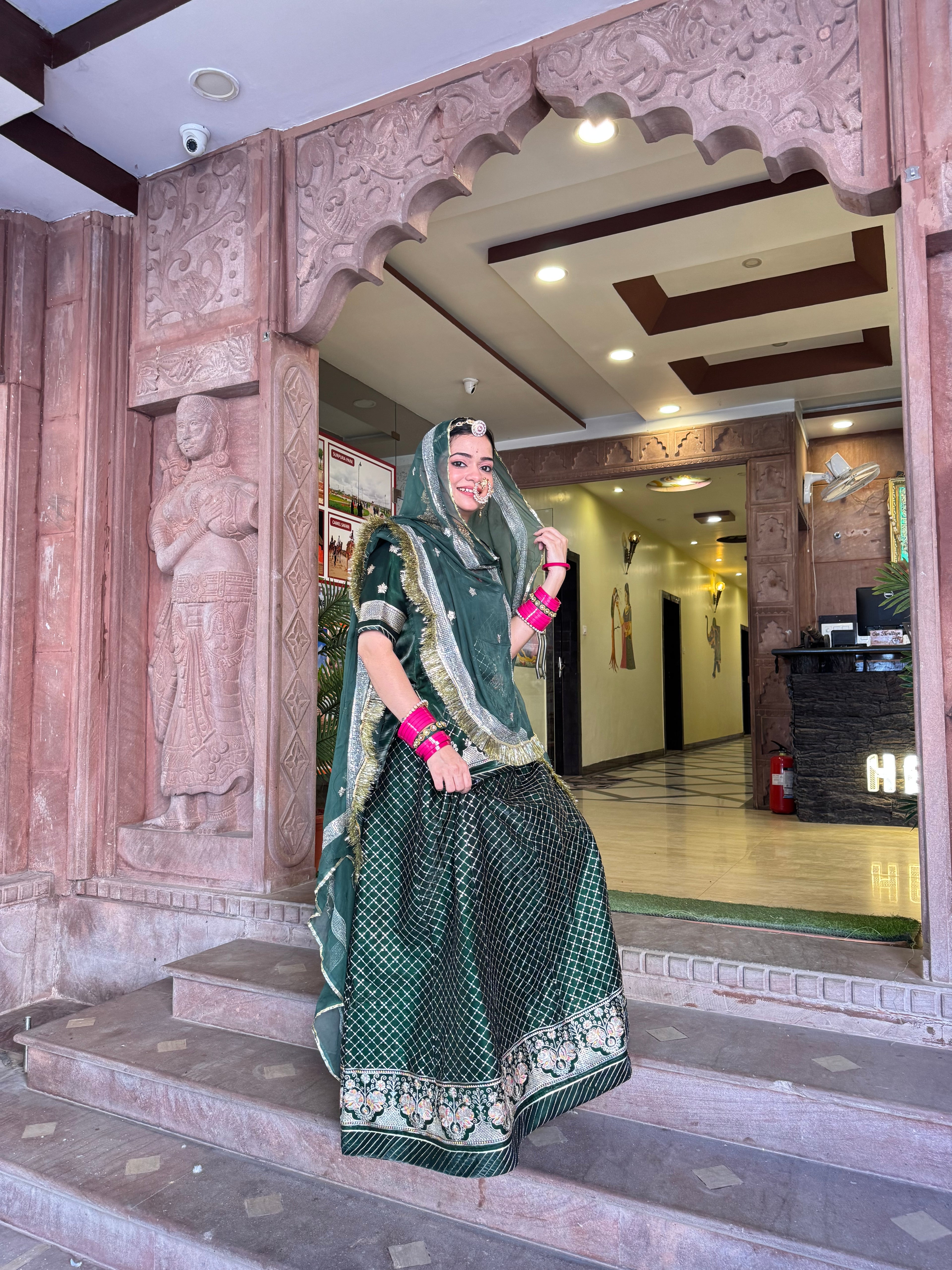 Noor-e-Zaitoon - Dark Tissue Suit with Hamrai Odhna