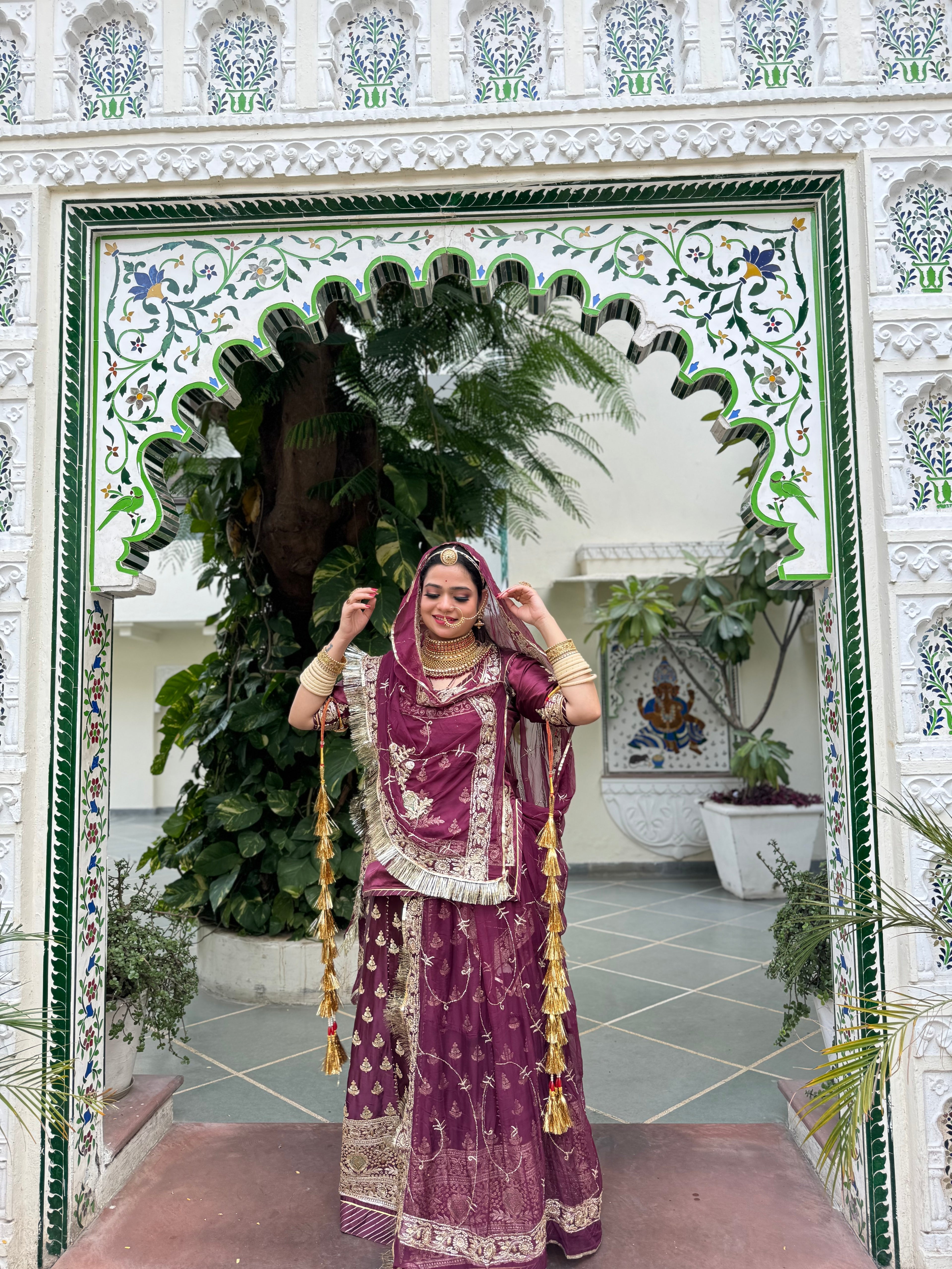Majestic Plum - Satin Suit With Hamrai Odhna