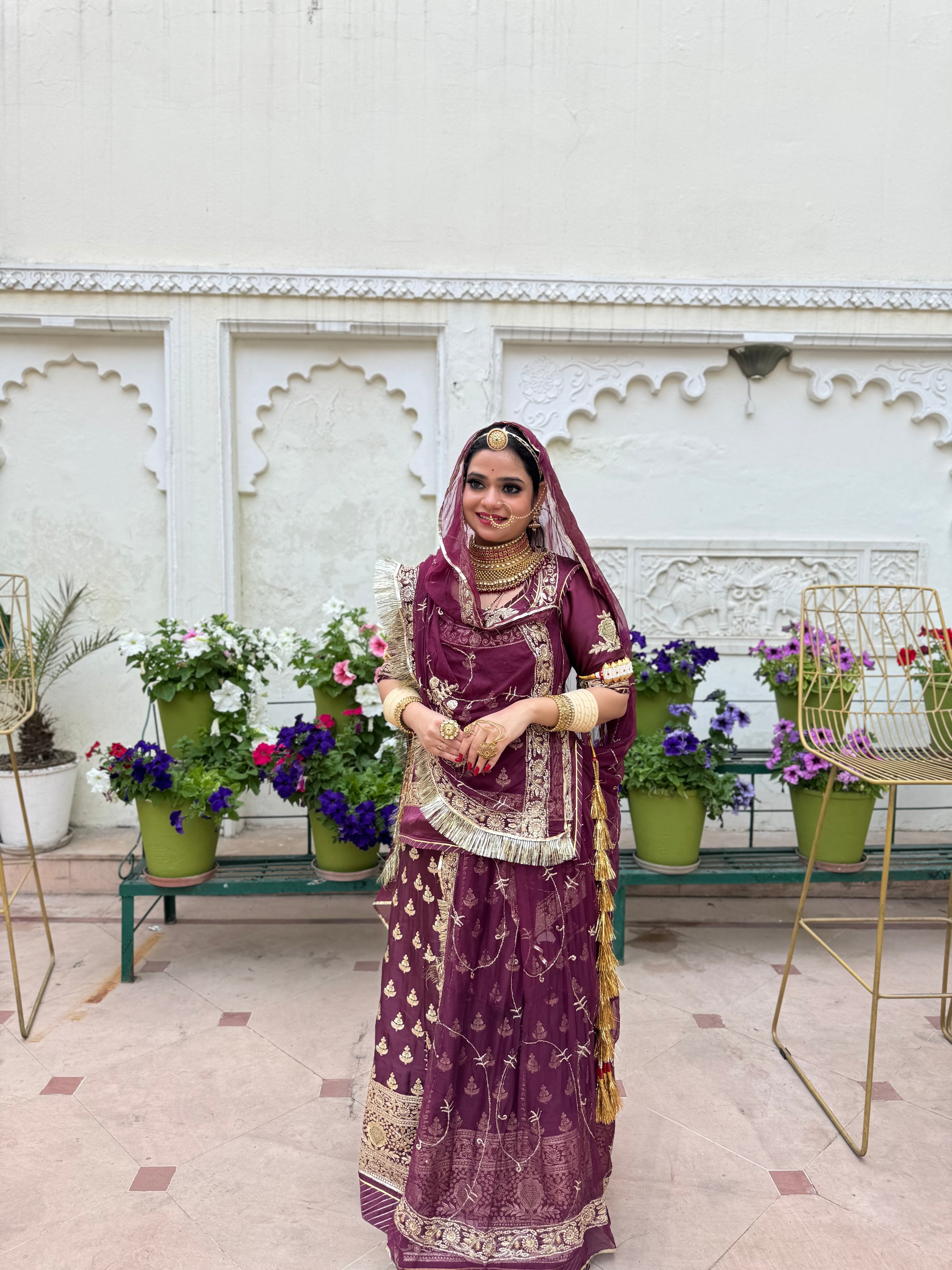 Majestic Plum - Satin Suit With Hamrai Odhna