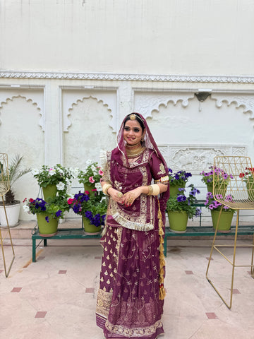 Majestic Plum - Satin Suit With Hamrai Odhna