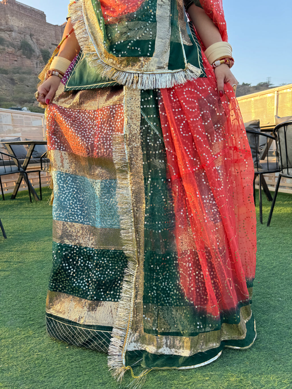 Veloura Vogue - 5 Colour Tissue suit with hamrai odhna