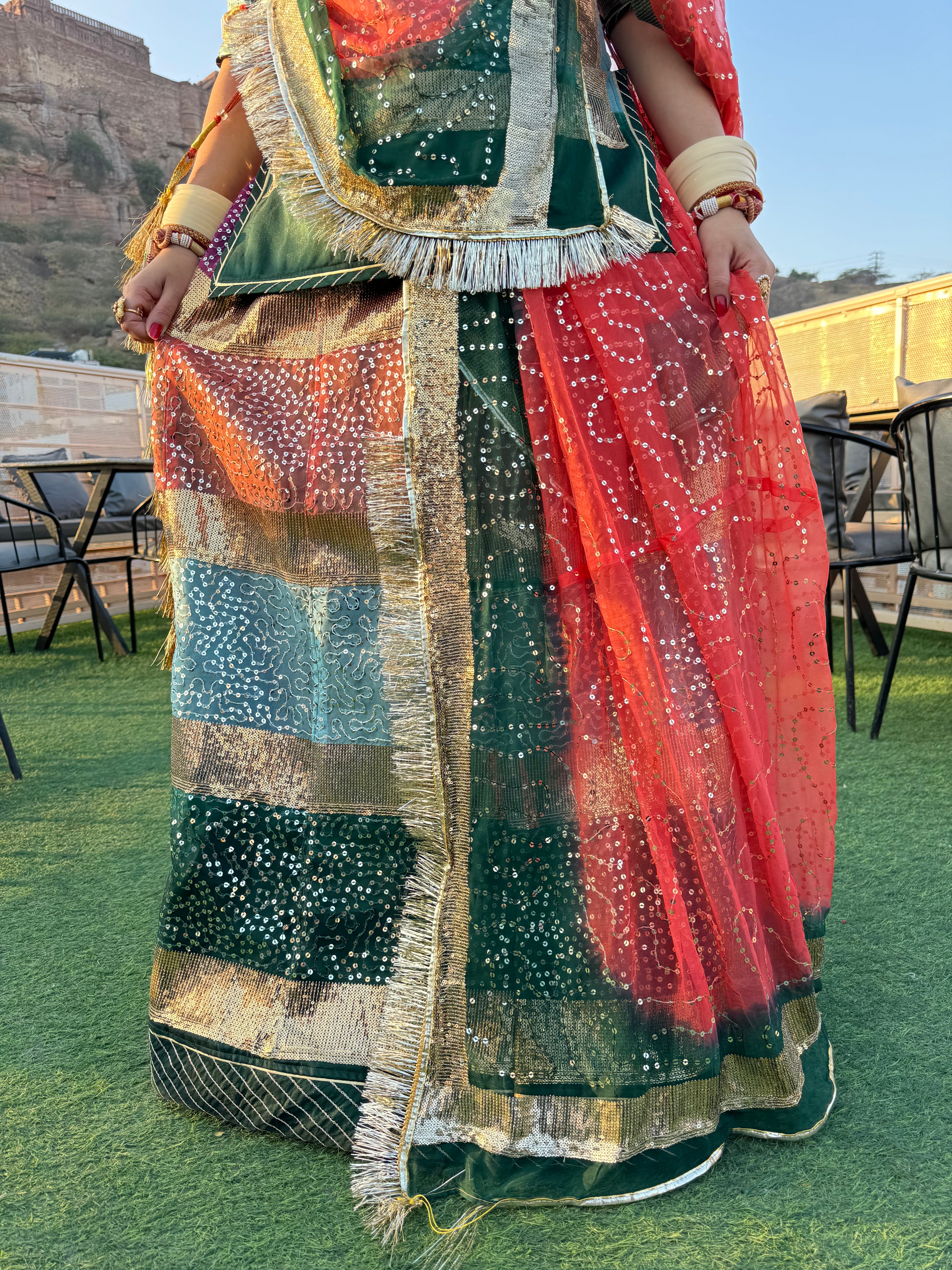 Veloura Vogue - 5 Colour Tissue suit with hamrai odhna