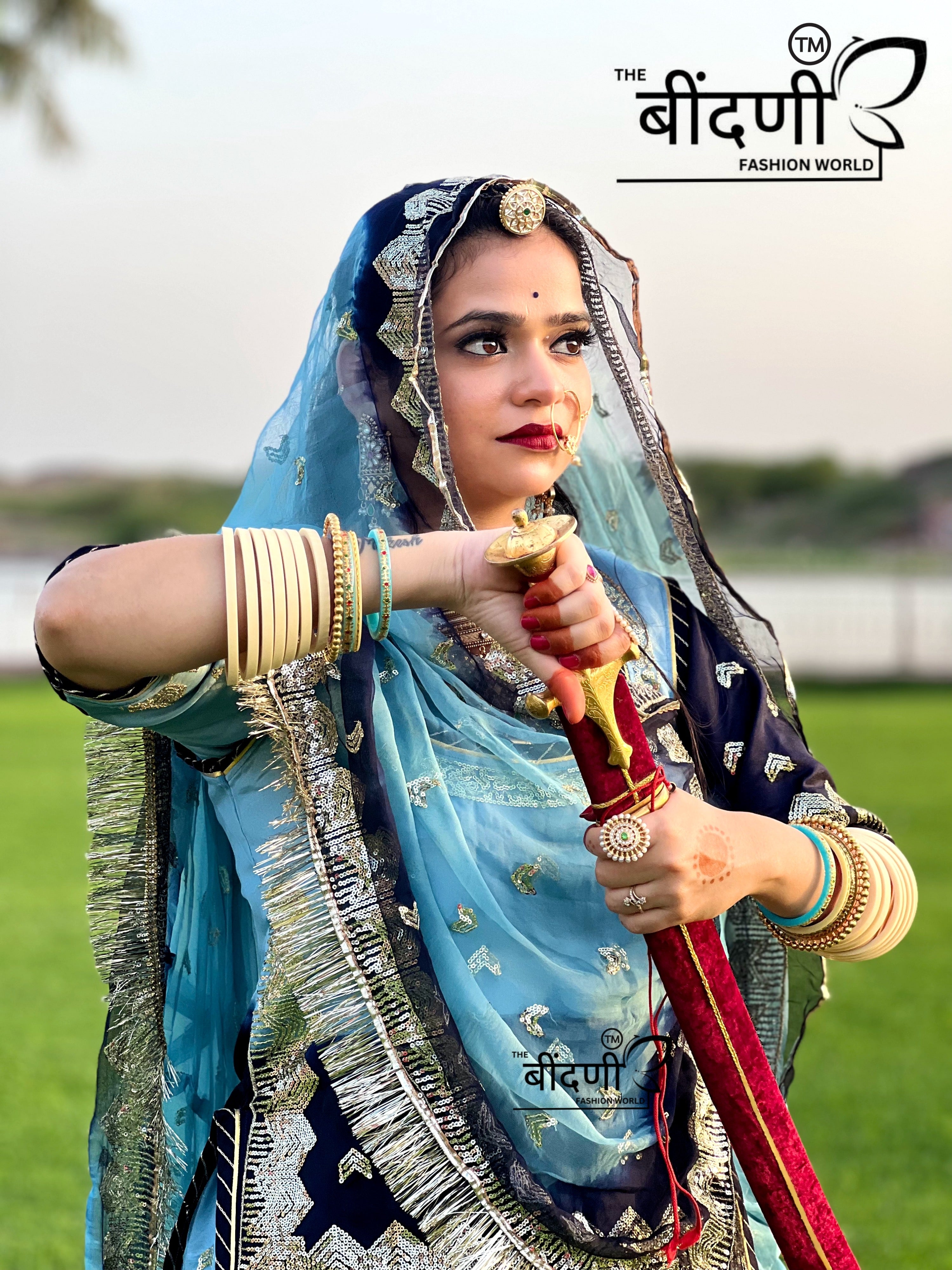 Megh Malhar - Organza Suit with Hamrai Odhna