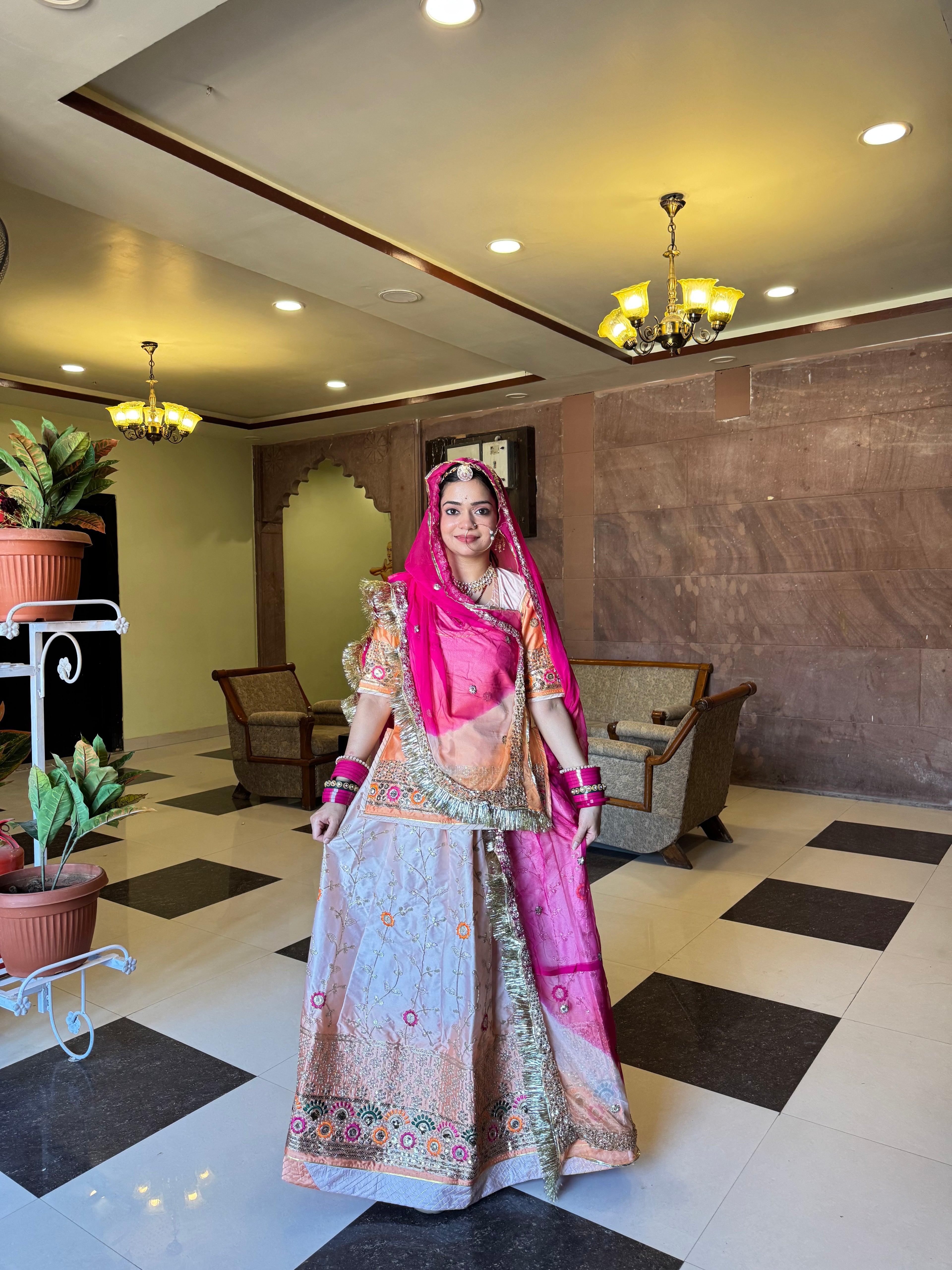 Dusky Royal - The Satin Skin Colour Suit With Contrast Odhna