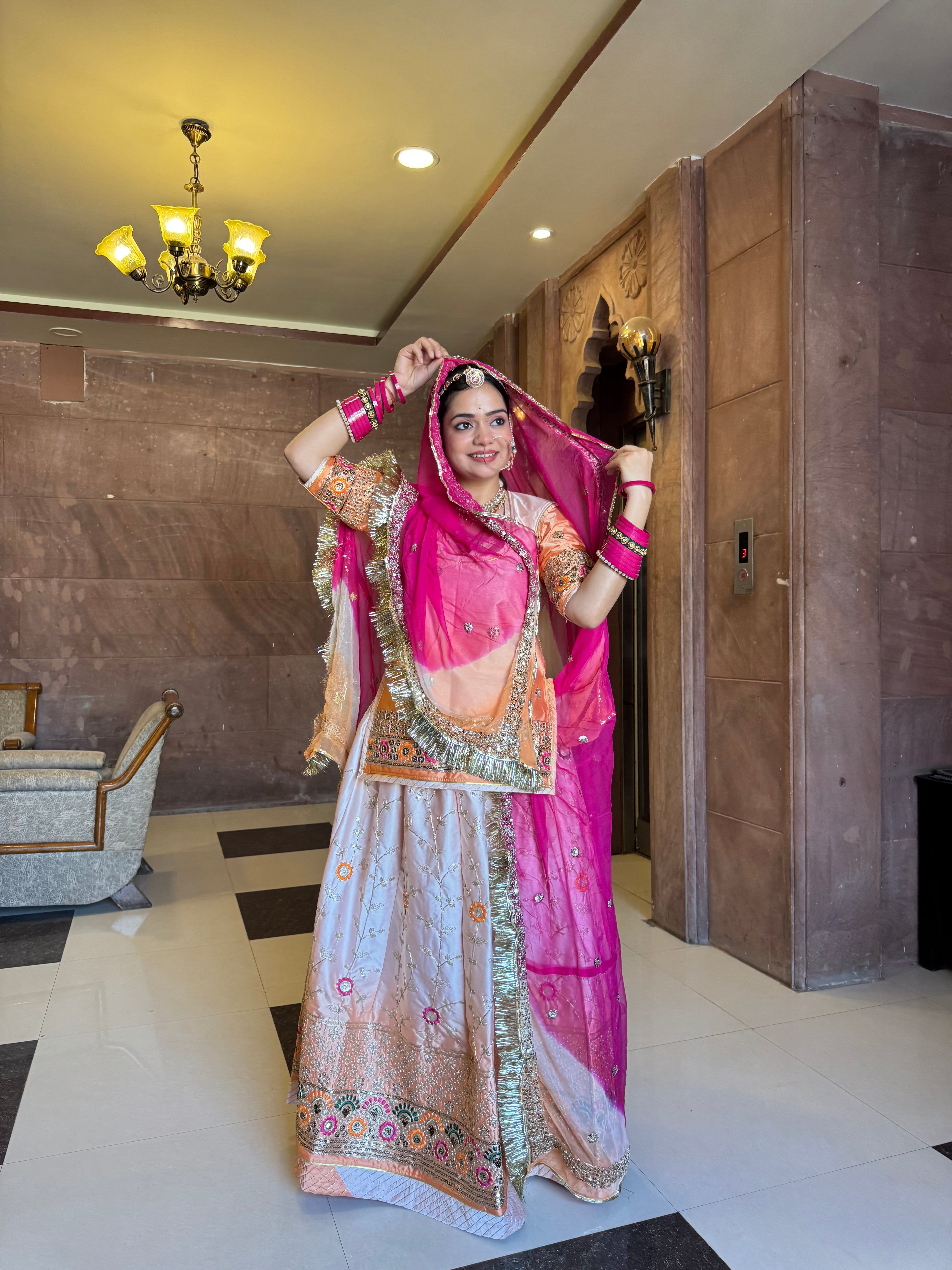Dusky Royal - The Satin Skin Colour Suit With Contrast Odhna