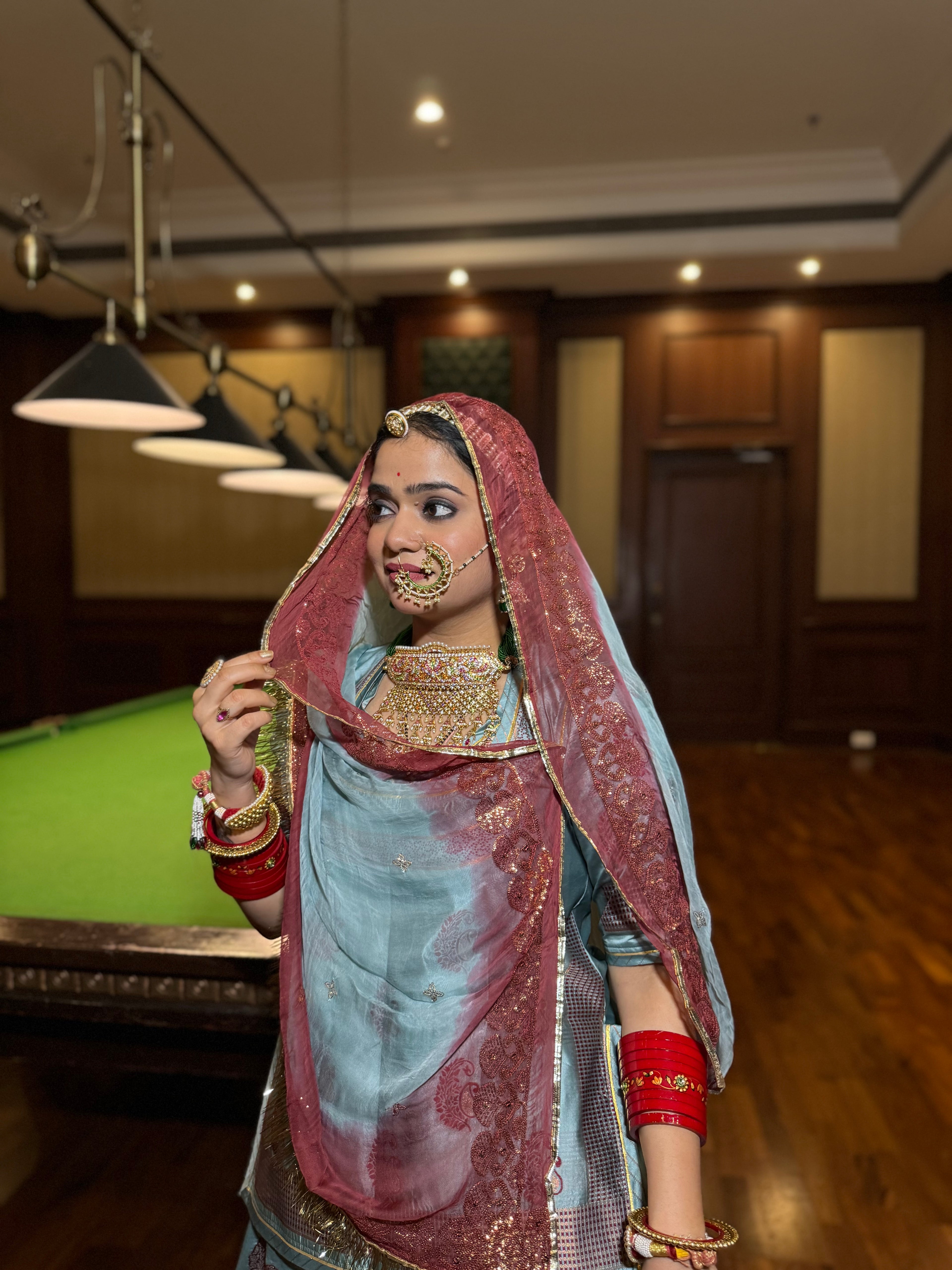 Sapphire Drape – Blue Jacquard Elegance with Hamrai Odhna