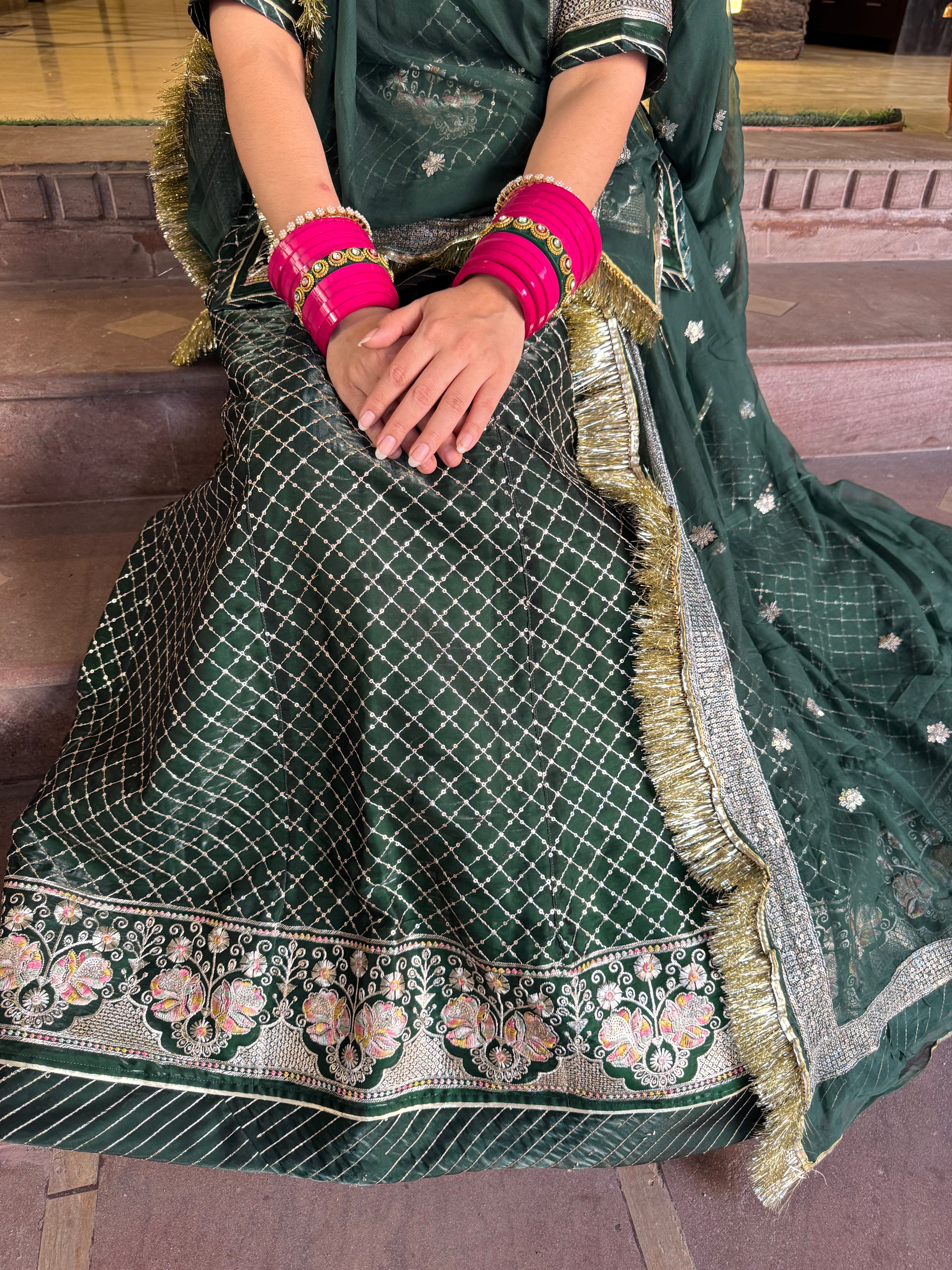 Noor-e-Zaitoon - Dark Tissue Suit with Hamrai Odhna