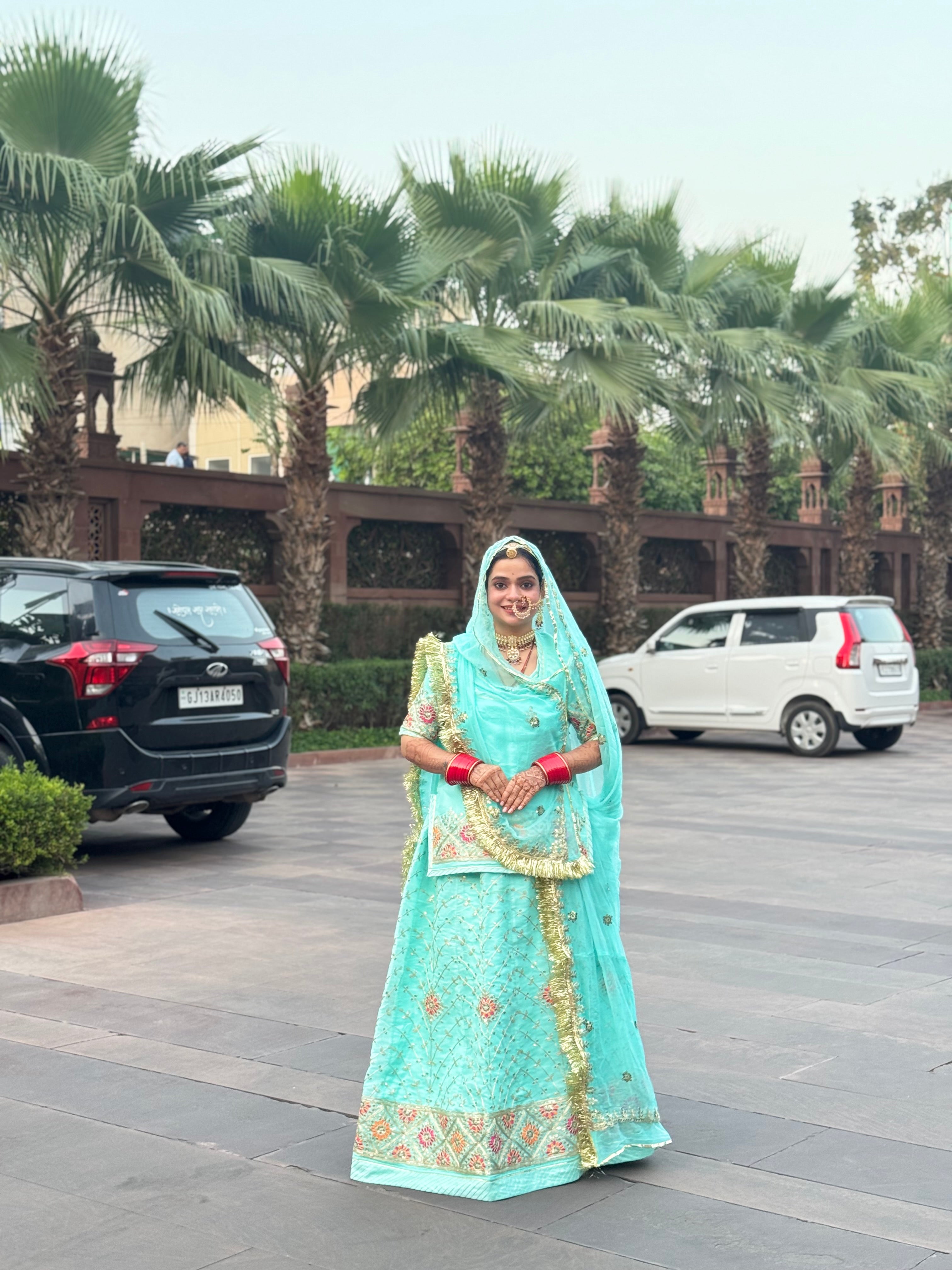 Celestial Bloom - Orgenza Silk Rajputi Poshak With Zari Work