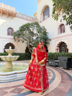 Lustrous Attendant Veil - Satin Suit With Hamrahi Odhna