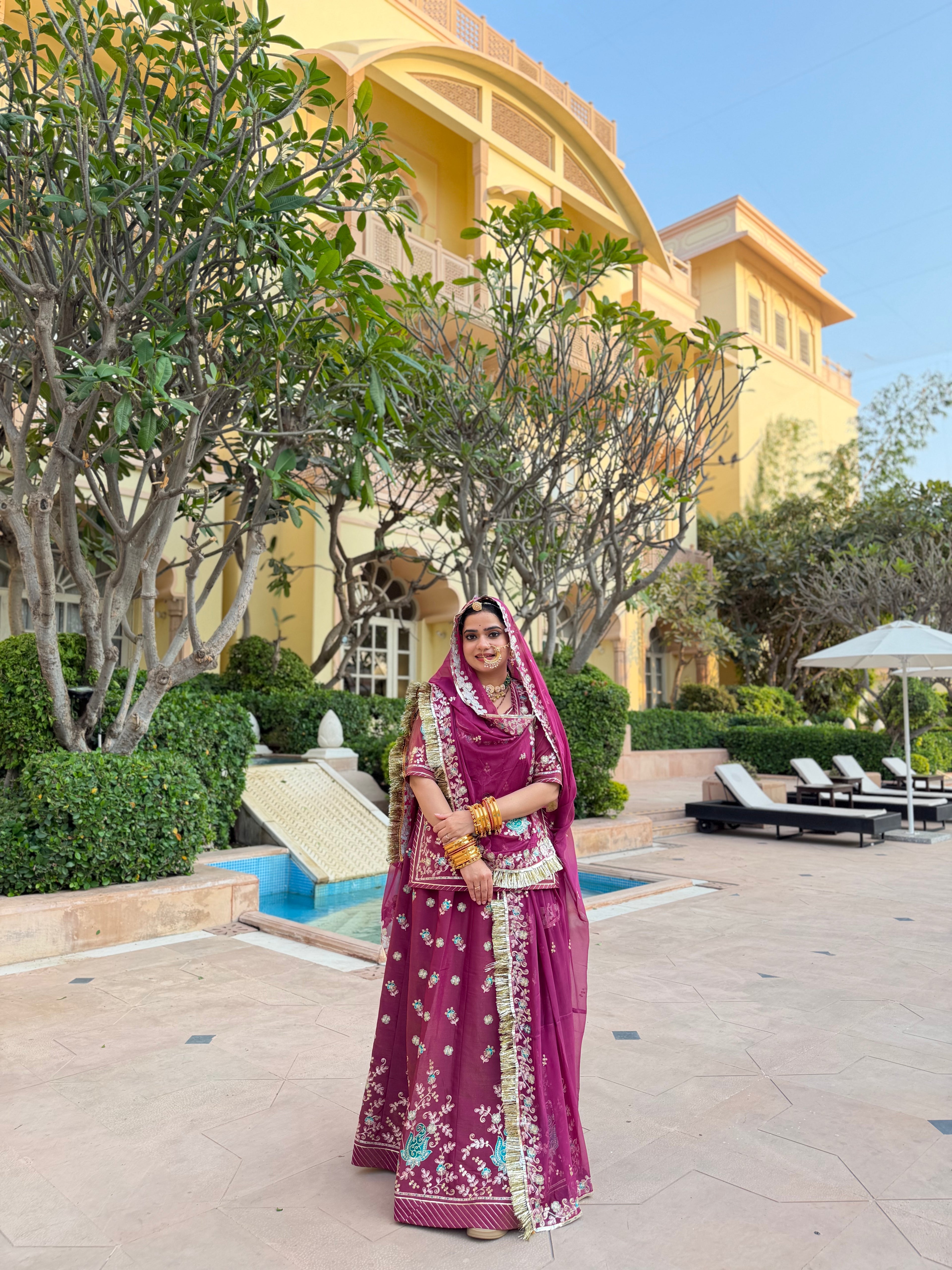 Luxury Royal Magenta - Shimmer Hamrahi Odhna with Intricate Zari Embroidery & Peacock Motifs