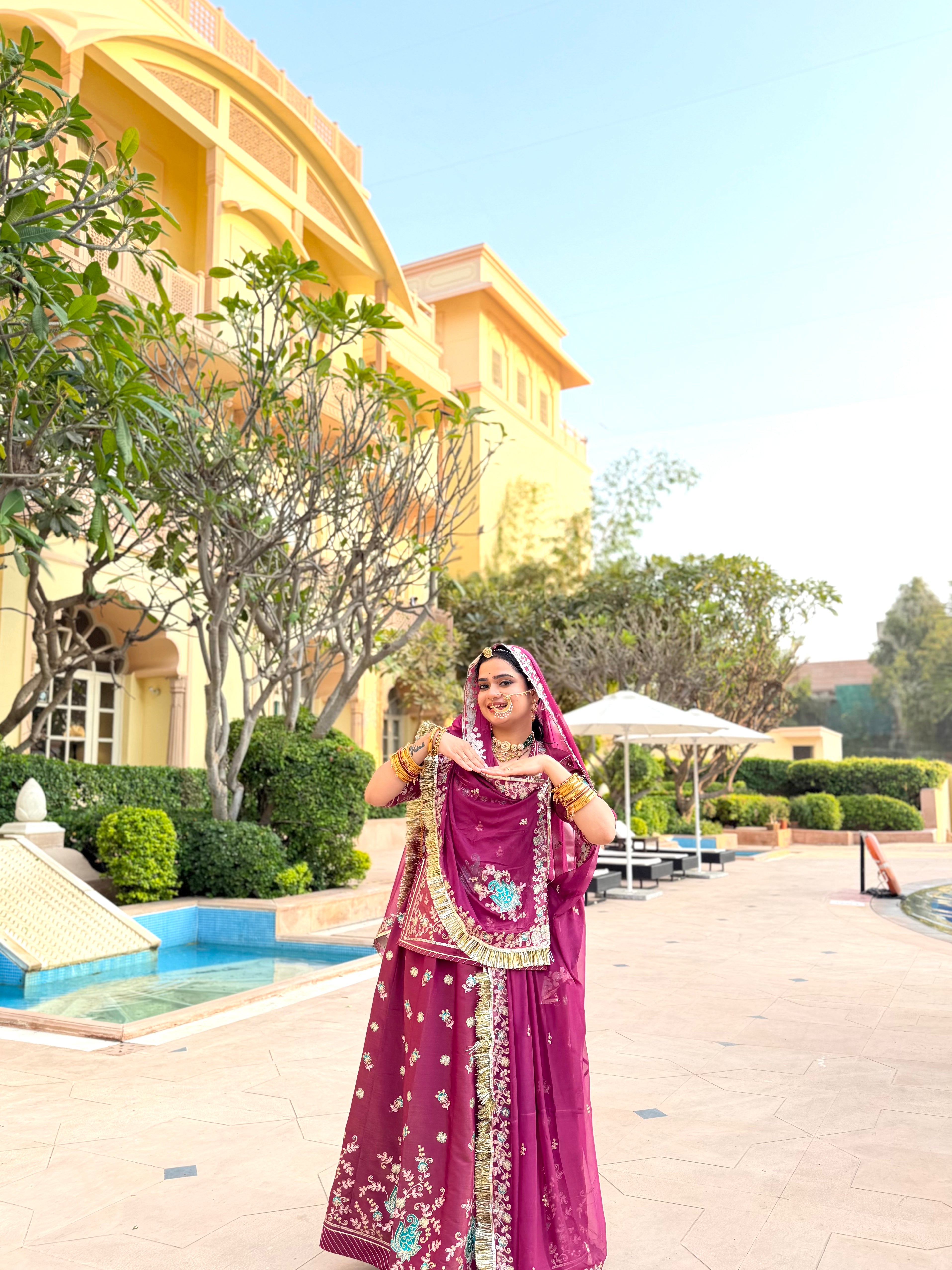 Luxury Royal Magenta - Shimmer Hamrahi Odhna with Intricate Zari Embroidery & Peacock Motifs