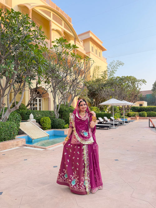 Luxury Royal Magenta - Shimmer Hamrahi Odhna with Intricate Zari Embroidery & Peacock Motifs