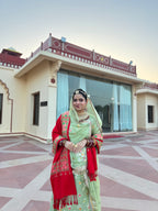 Mehreen – The Graceful Bloom : Light Jimmy Choo Suit With Hamrahi Odhna