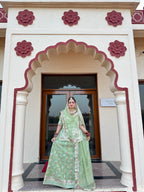 Mehreen – The Graceful Bloom : Light Jimmy Choo Suit With Hamrahi Odhna