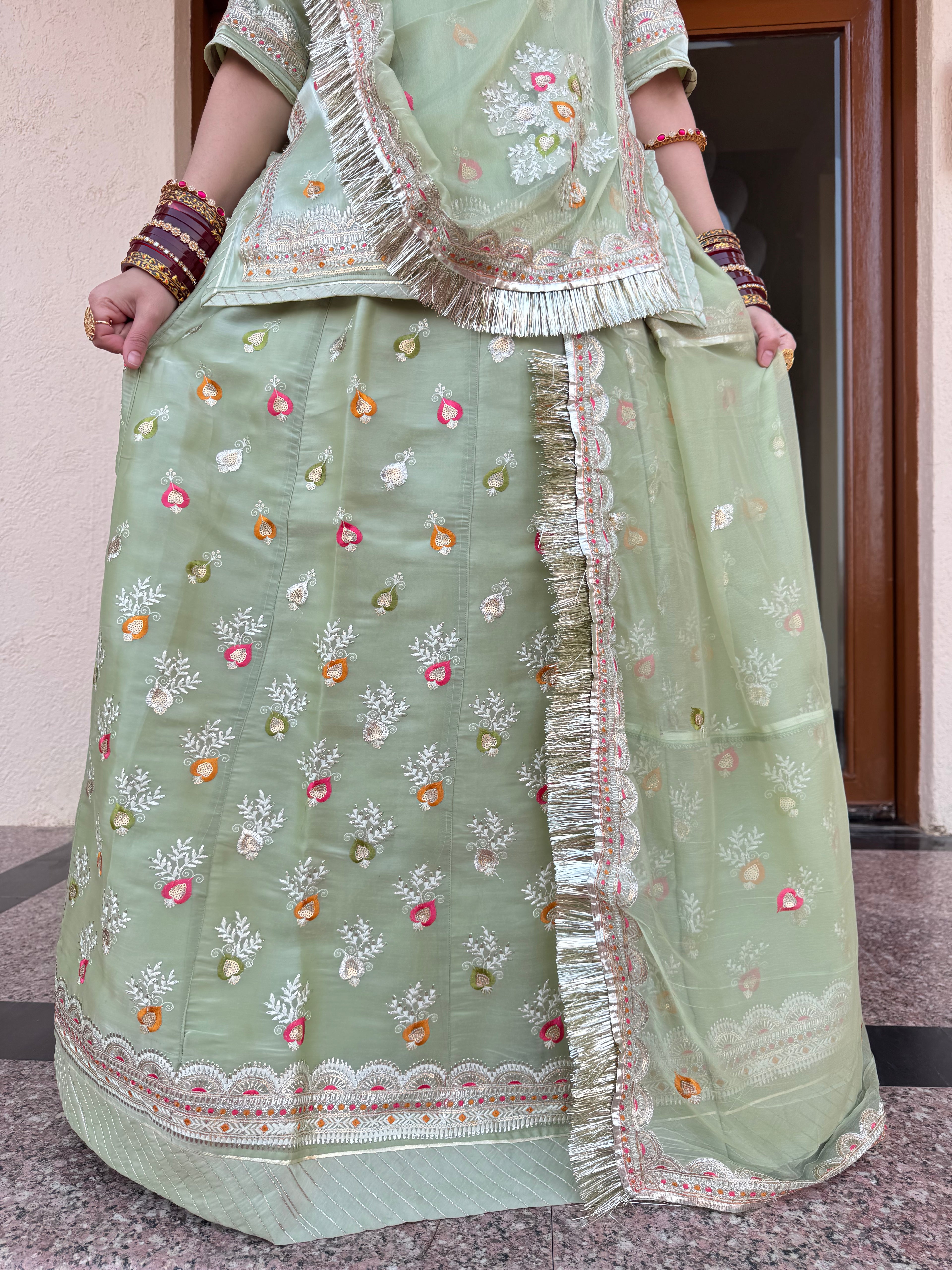 Mehreen – The Graceful Bloom : Light Jimmy Choo Suit With Hamrahi Odhna