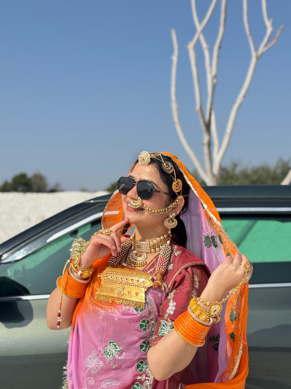 Aurora Radiance -  Shimmer Suit With Hamrahi Odhna