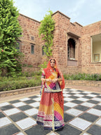 Bindani Chic and Colorful: Stunning Organza Poshak with Intricate Gota Accents(Semi stich)