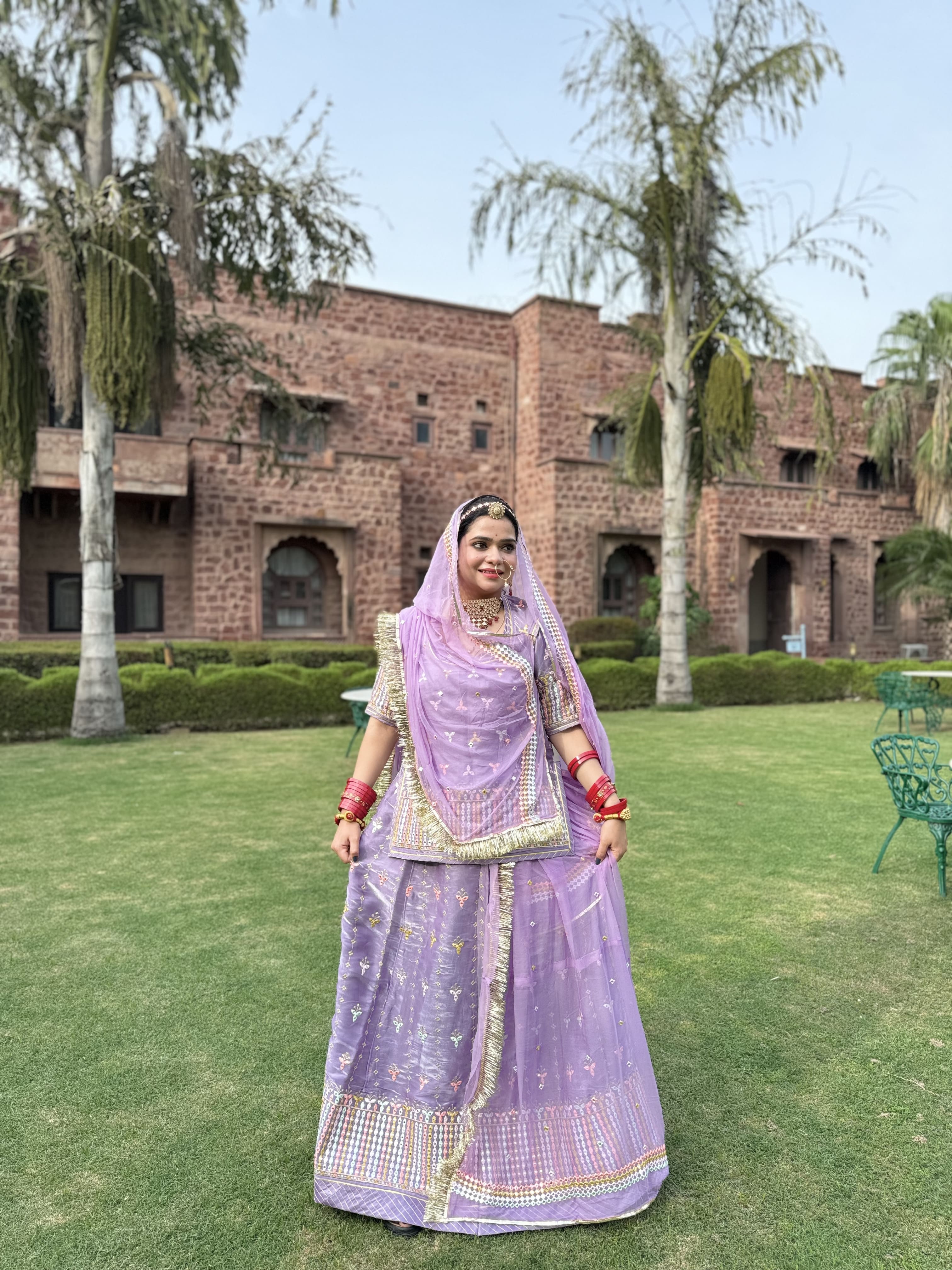 Noor-e-Gulabi : Lavender Rajputi Poshak With Hamrai Odhna
