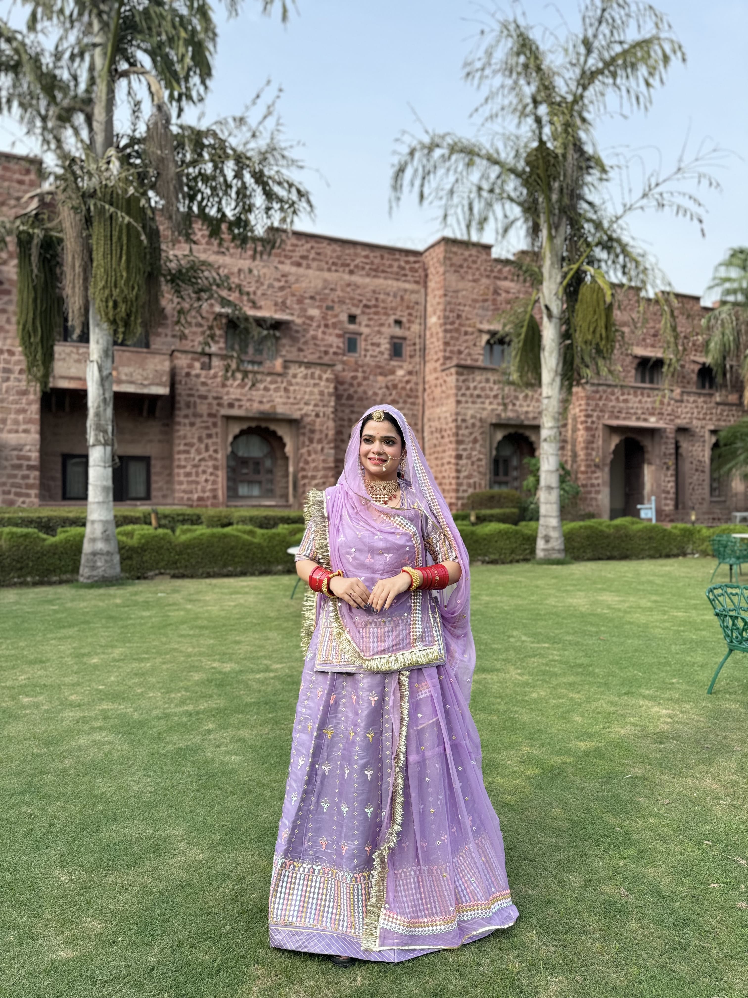 Noor-e-Gulabi : Lavender Rajputi Poshak With Hamrai Odhna