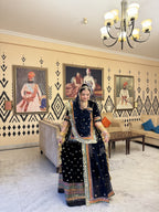 Elegance in Blue: Exquisite Velvet Thread Work Poshak(Semi stich)