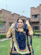 Elegance in Blue: Exquisite Velvet Thread Work Poshak(Semi stich)