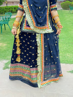 Elegance in Blue: Exquisite Velvet Thread Work Poshak(Semi stich)