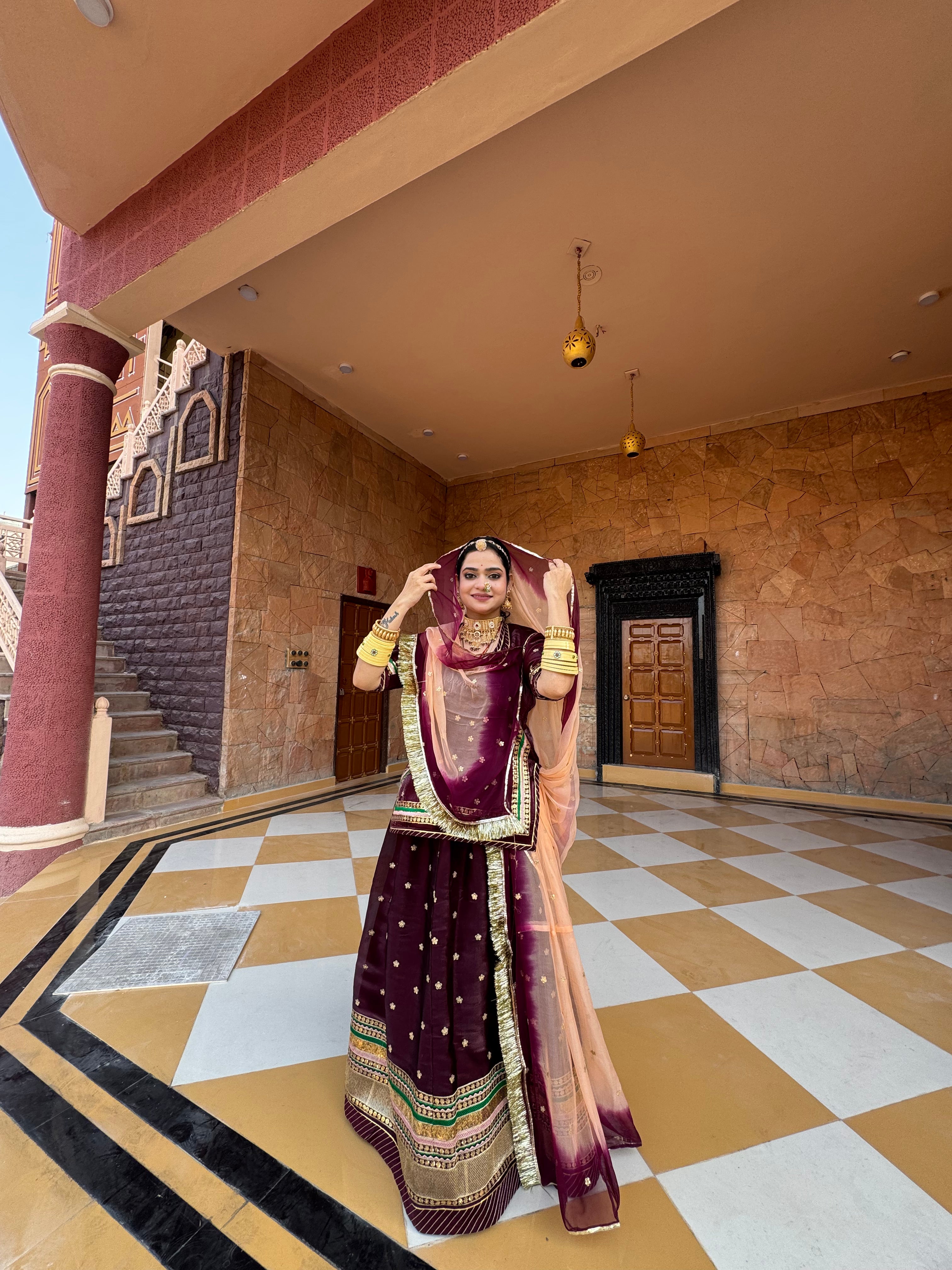 Mehroon-e-shahi : Dark Tissue Suit With Hamari Odhna