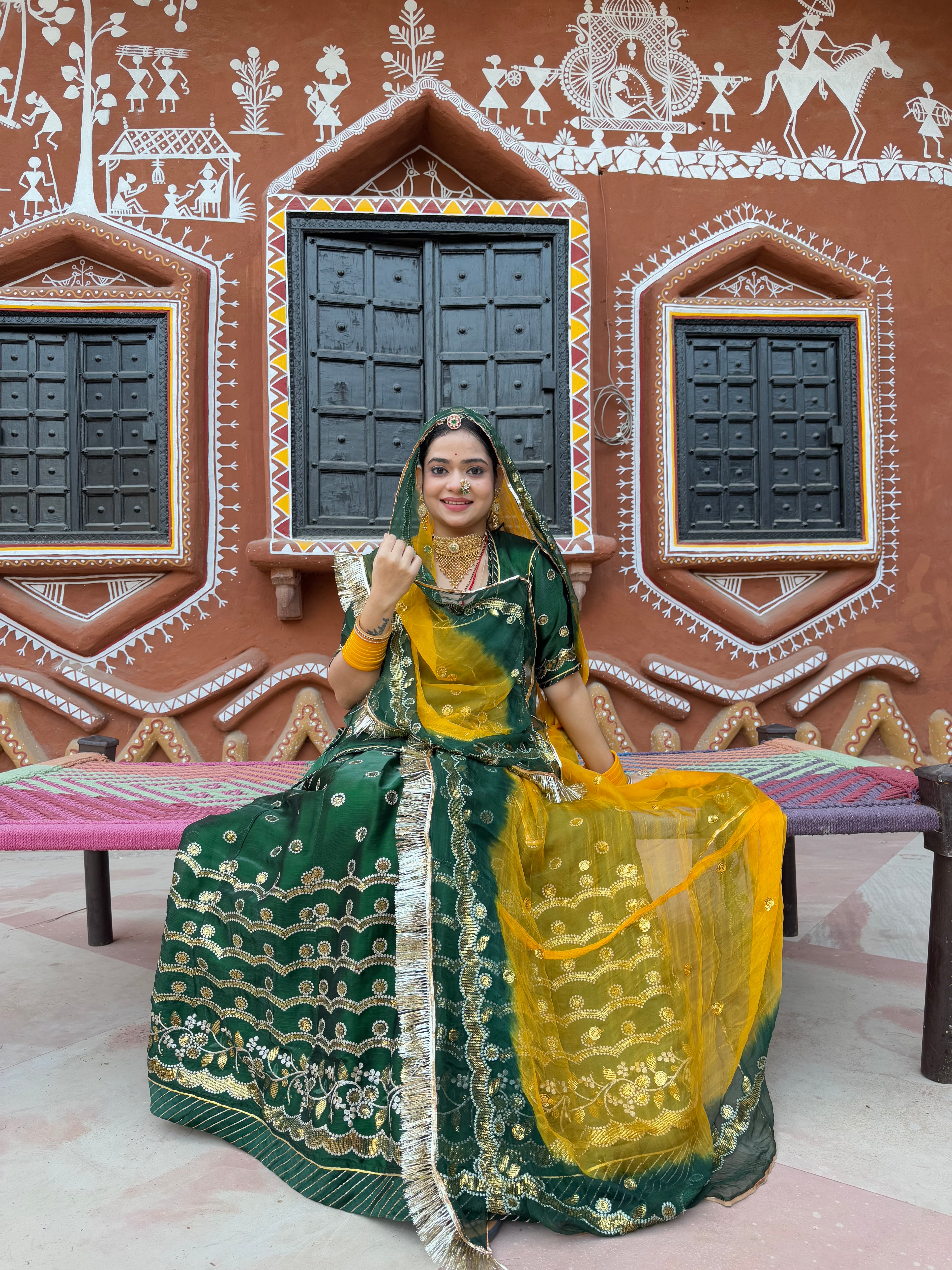 Bindani  Emerald Radiance: Green Tissué Poshak