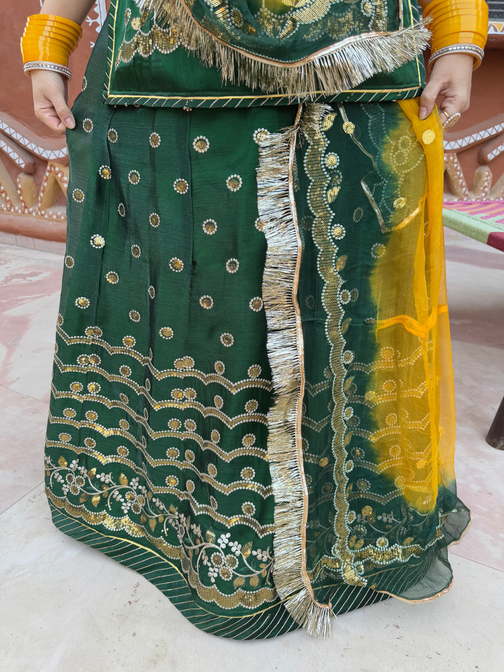 Bindani  Emerald Radiance: Green Tissué Poshak