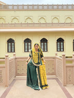Bindani Green Glamour: Classic Poshak with contrast Odhna