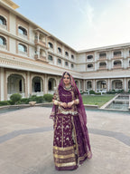 Elegance Enrobed: Wine Upada Poshak with Golden Sequin Embellishments