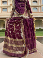 Elegance Enrobed: Wine Upada Poshak with Golden Sequin Embellishments