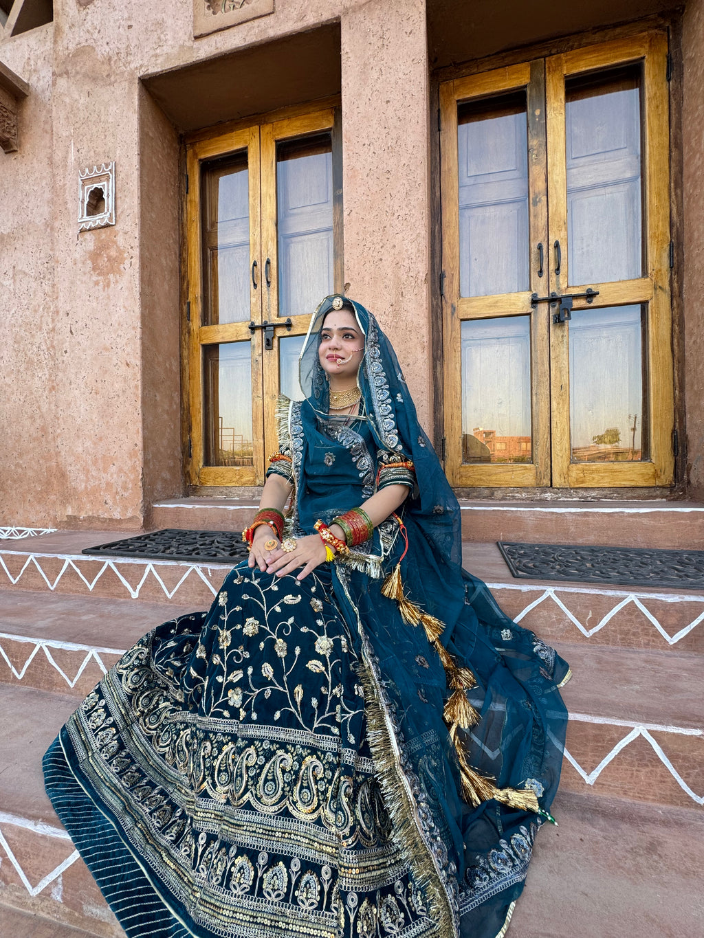 Bindani  Regal Charm: Kerosene Velvet Poshak