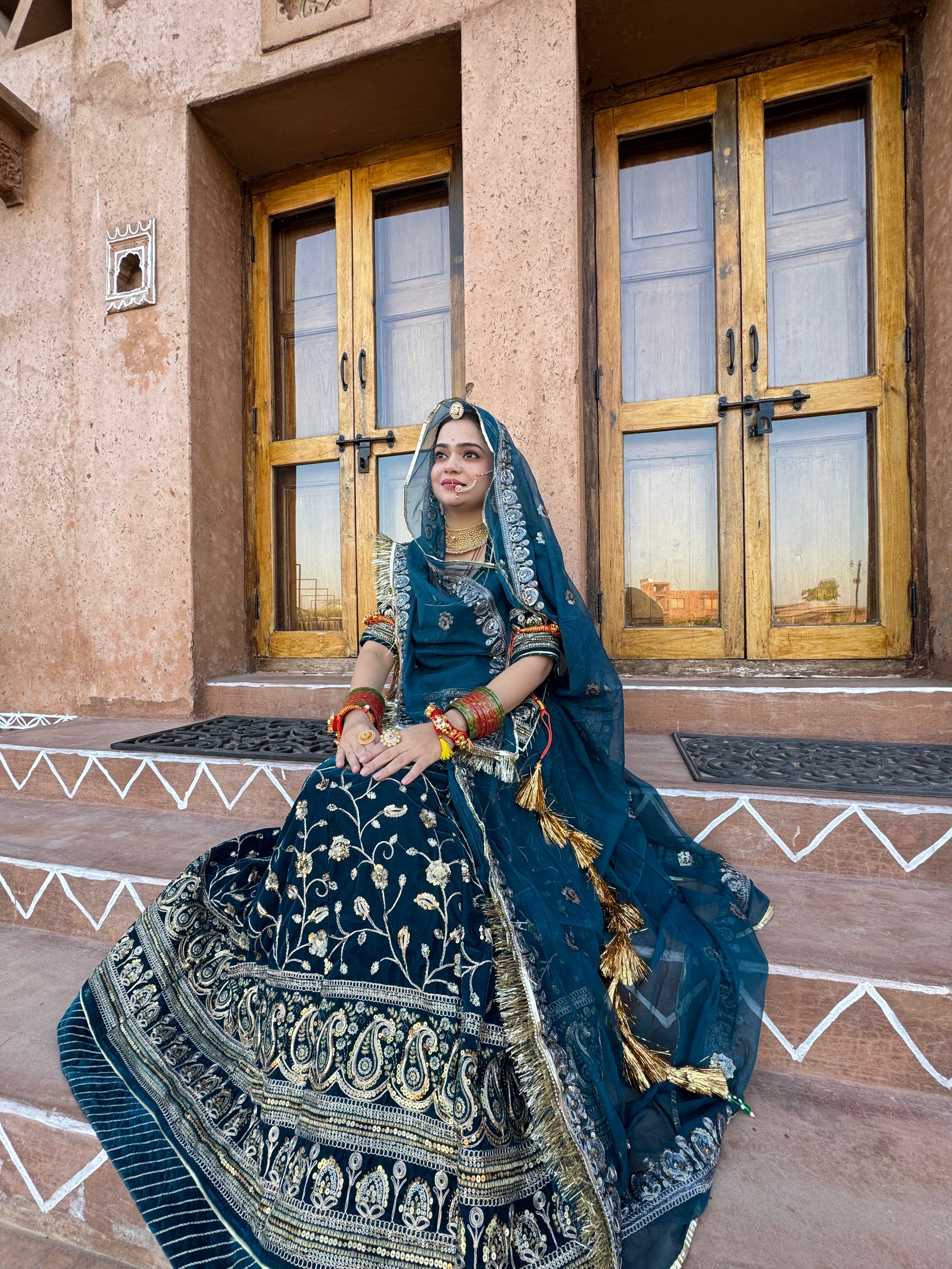 Bindani  Regal Charm: Kerosene Velvet Poshak