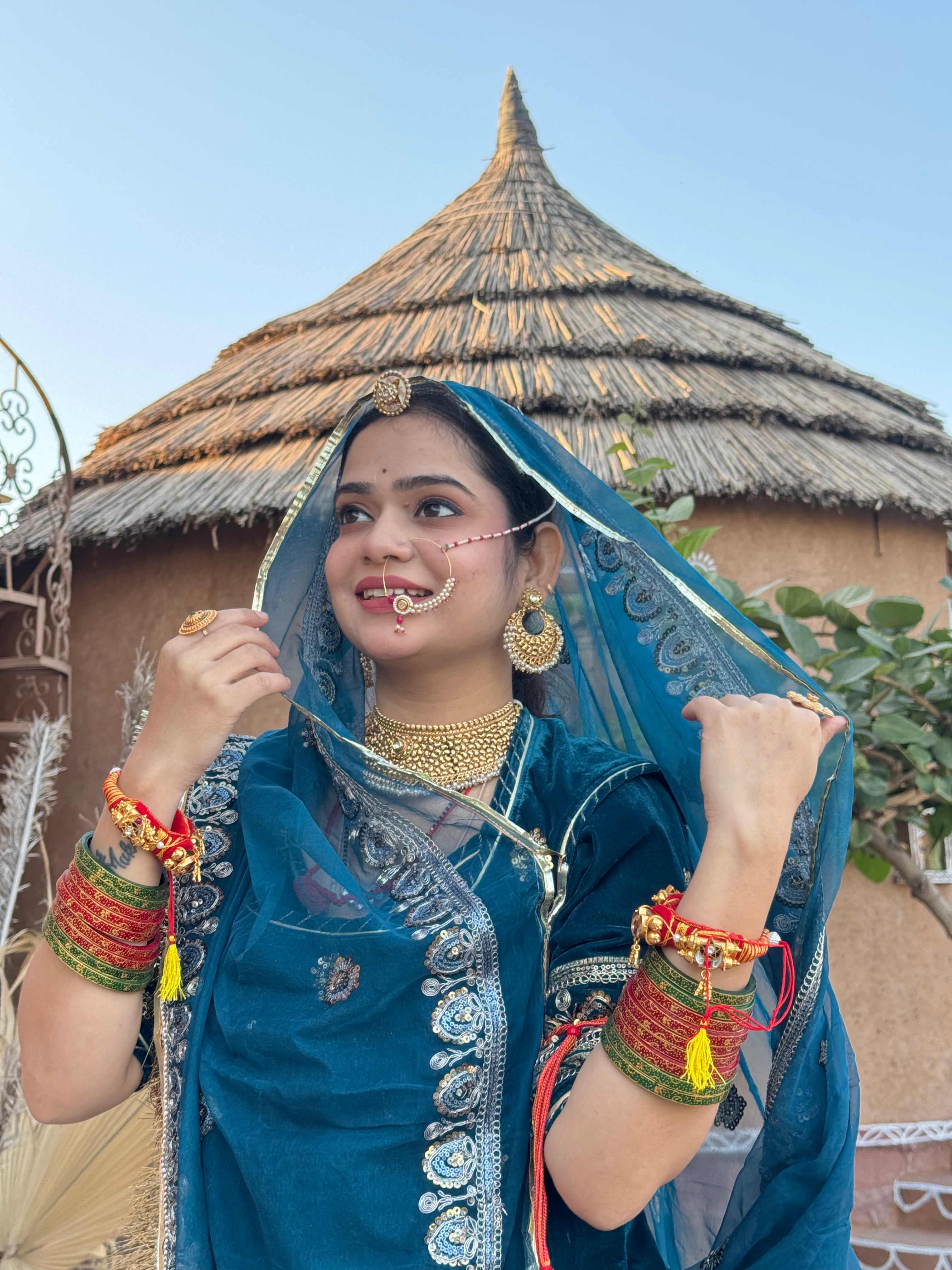 Bindani  Regal Charm: Kerosene Velvet Poshak