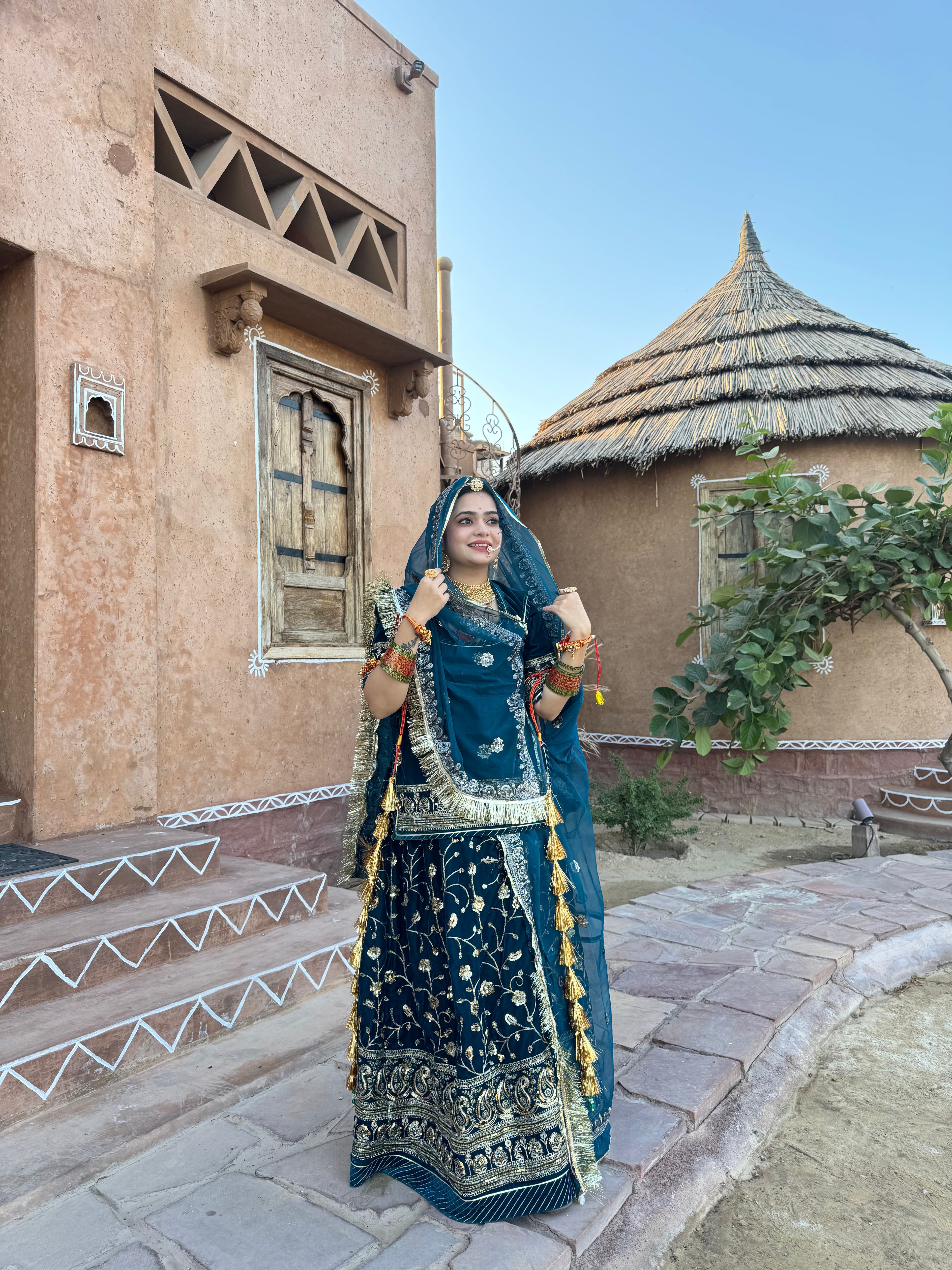 Bindani  Regal Charm: Kerosene Velvet Poshak