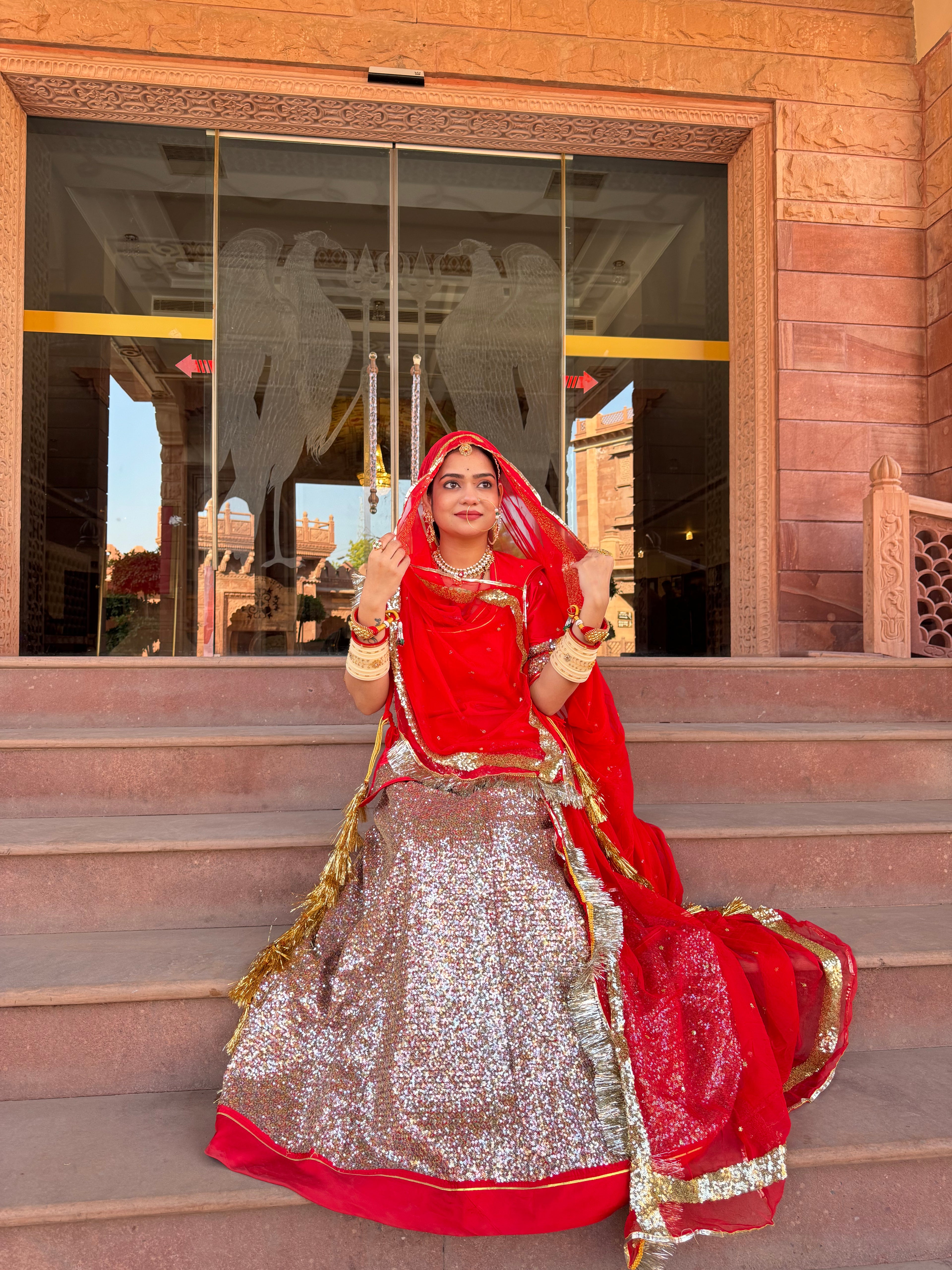 Bindani Crimson Elegance: The Satin Red Power Suit