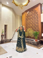 Emerald Elegance: The Green Tissu Poshak Collection(semi stich)