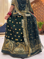 Emerald Elegance: The Green Tissu Poshak Collection(semi stich)