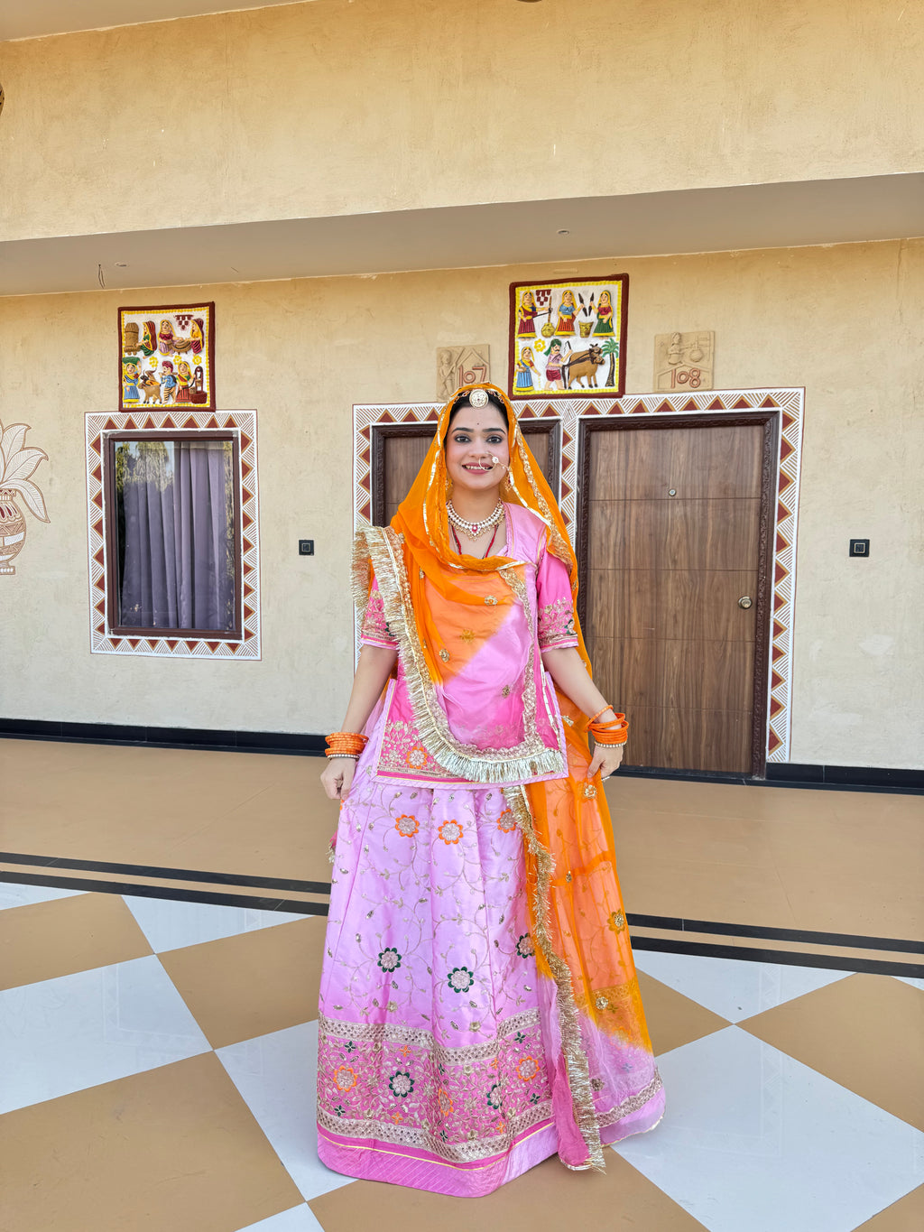 Bindani Blush Royale: The Satin Pink Suit with Contrast Odhna