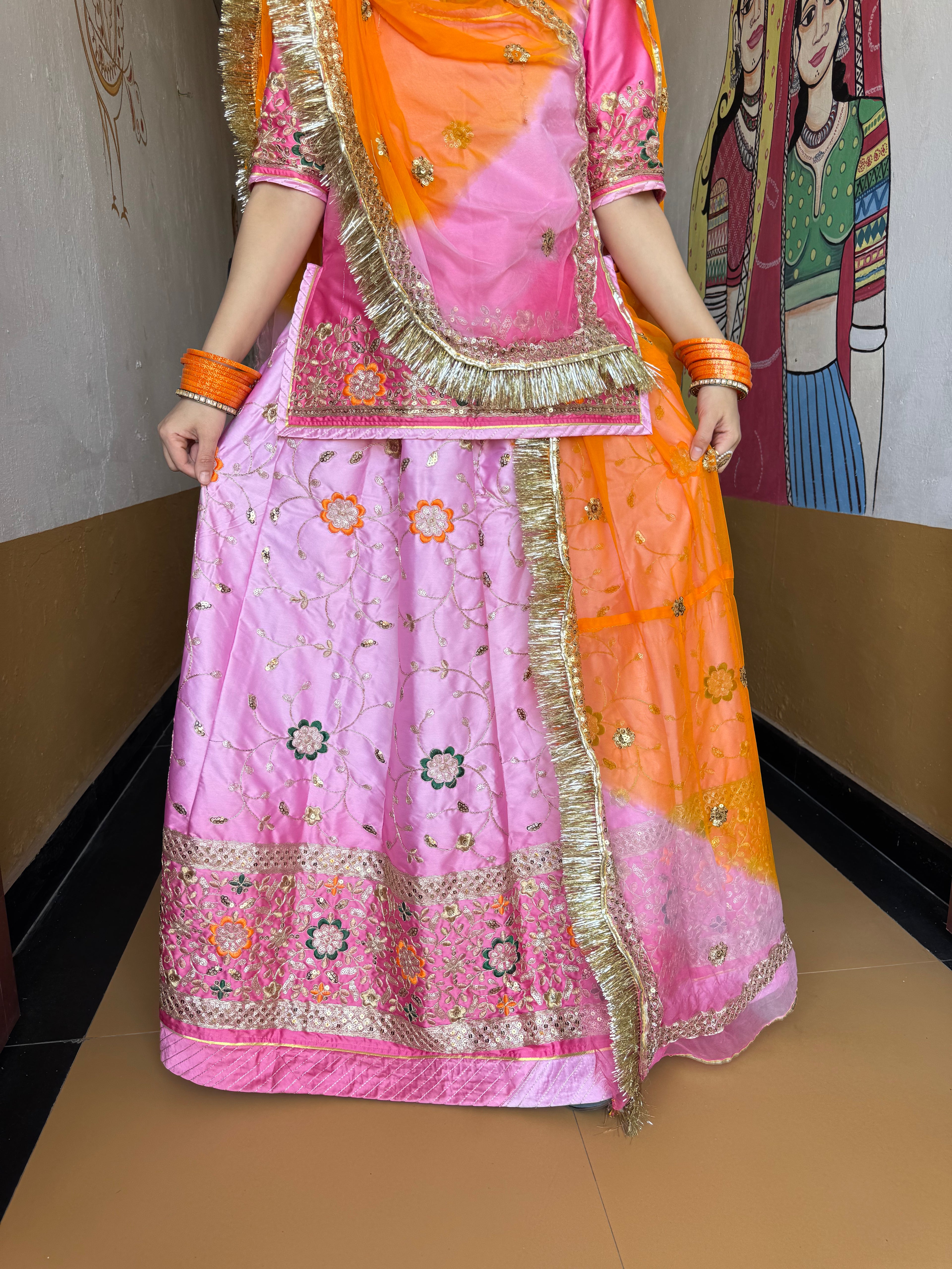 Bindani Blush Royale: The Satin Pink Suit with Contrast Odhna